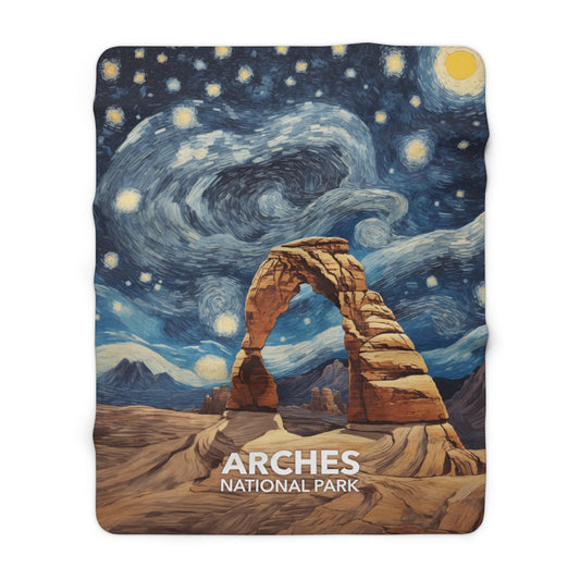 Arches National Park Sherpa Blanket - The Starry Night
