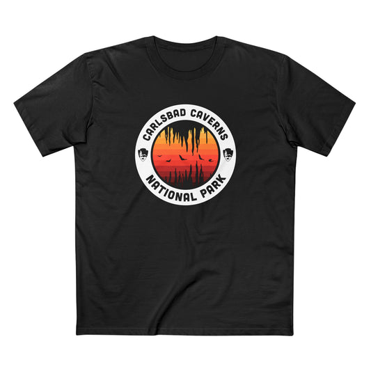 Carlsbad Caverns National Park T-Shirt - Round Badge Design Reds