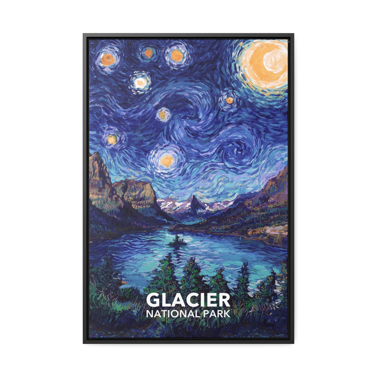 Glacier National Park Framed Canvas - The Starry Night