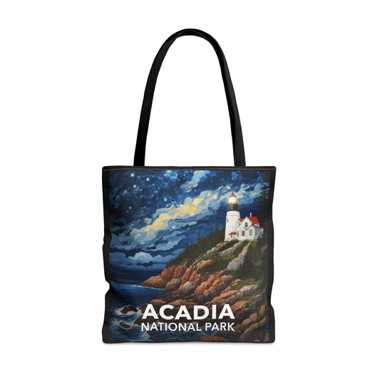 Acadia National Park Tote Bag - Starry Night Lighthouse