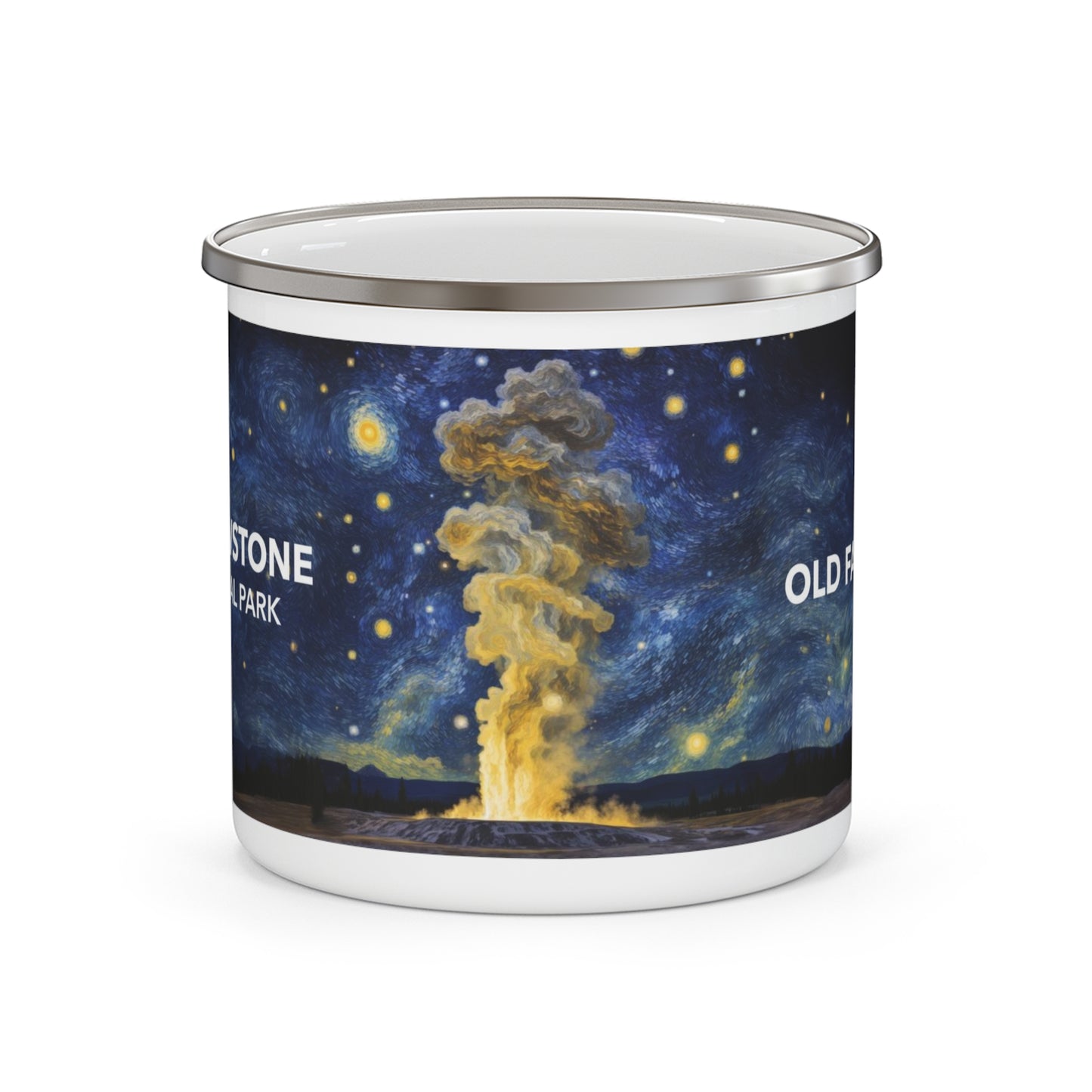 Yellowstone National Park Camping Mug - Old Faithful Starry Night