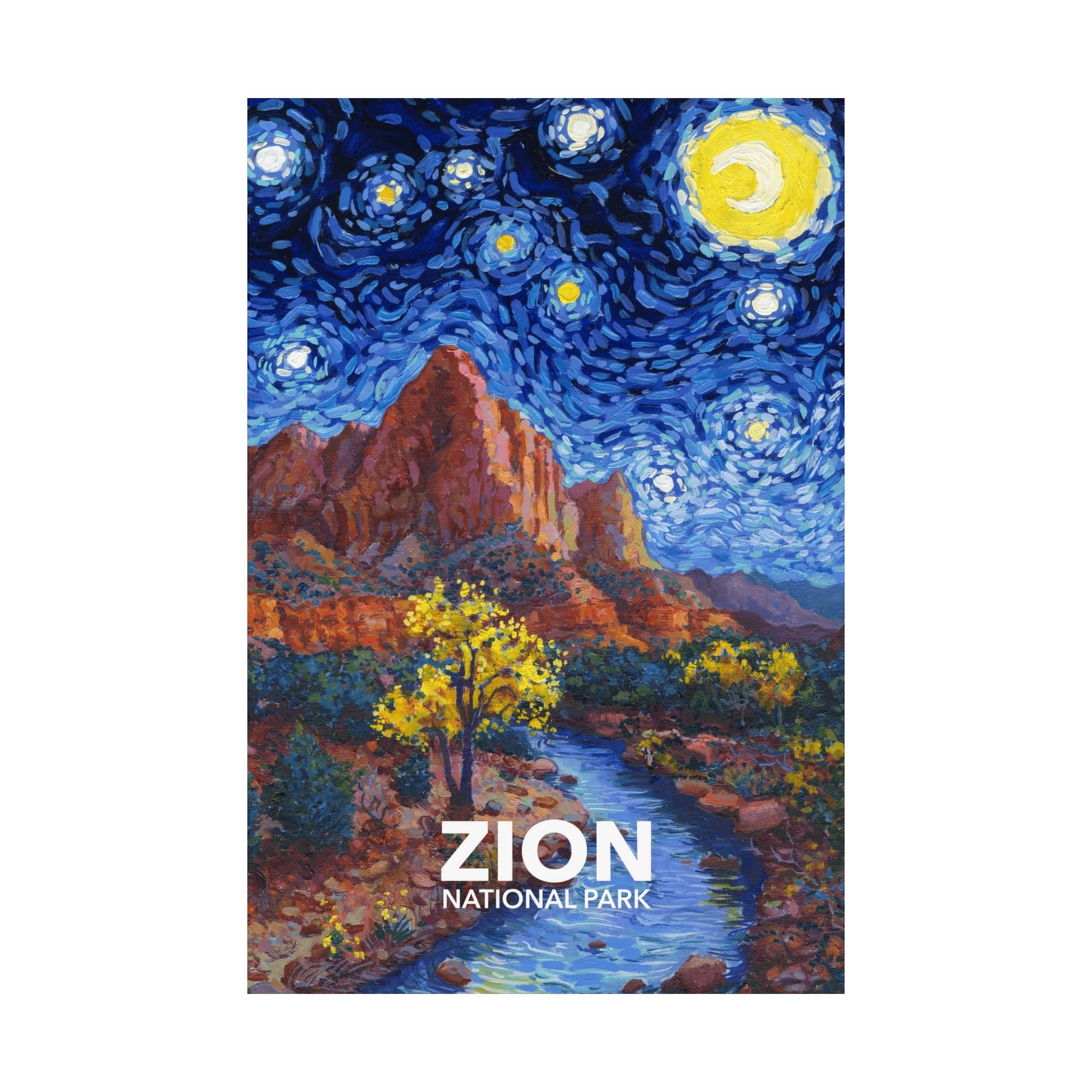 Zion National Park Poster - Starry Night