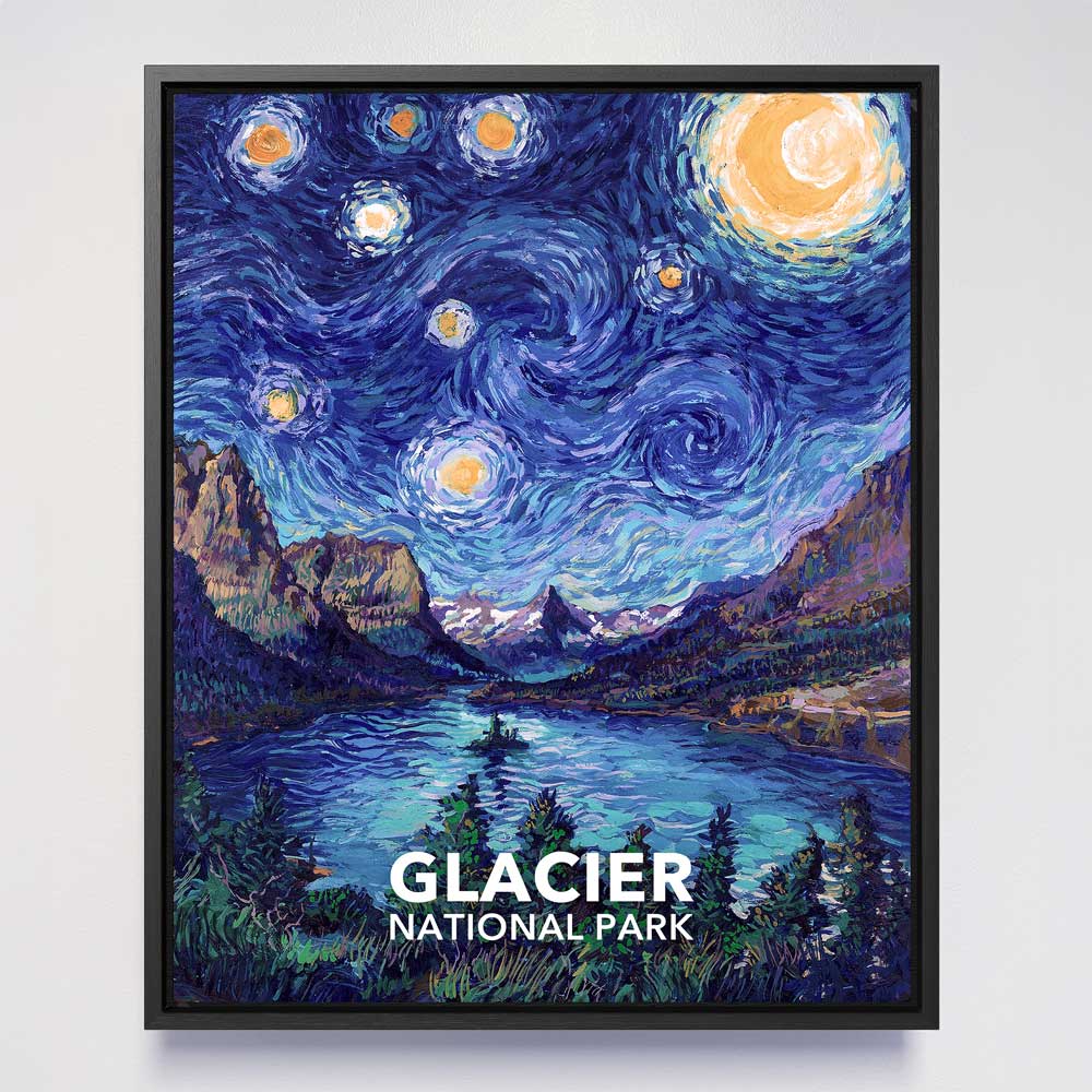 Glacier National Park Framed Canvas - The Starry Night