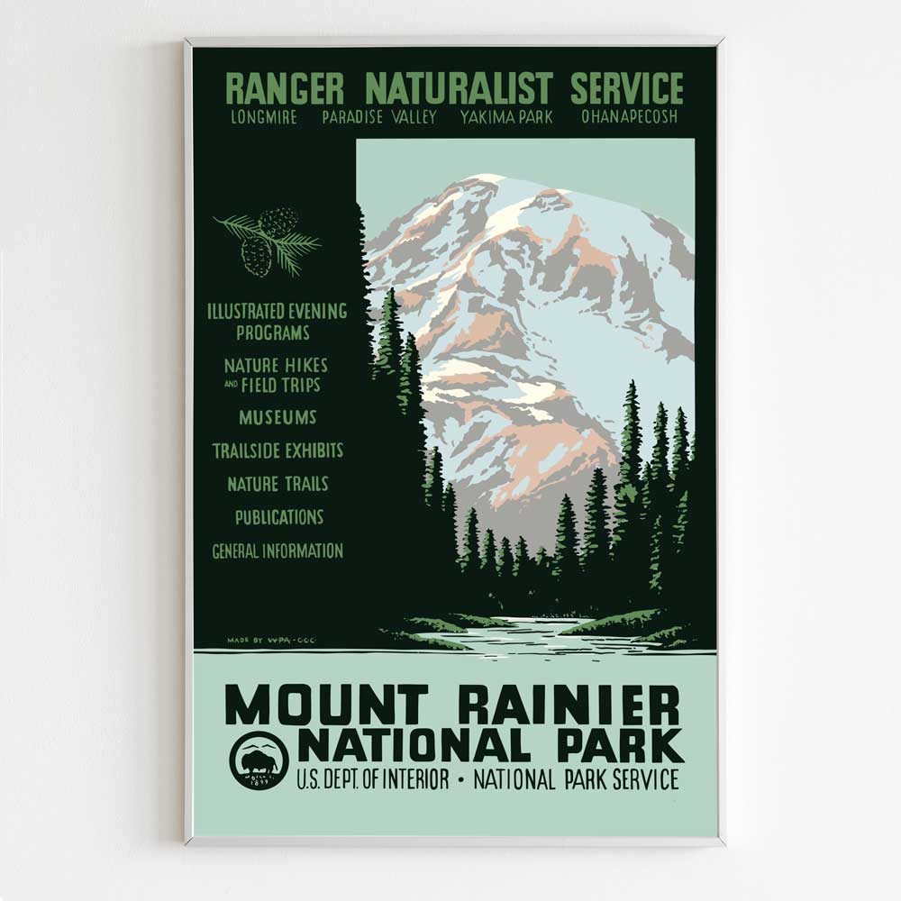 Mount Rainier National Park Poster - Vintage WPA Design