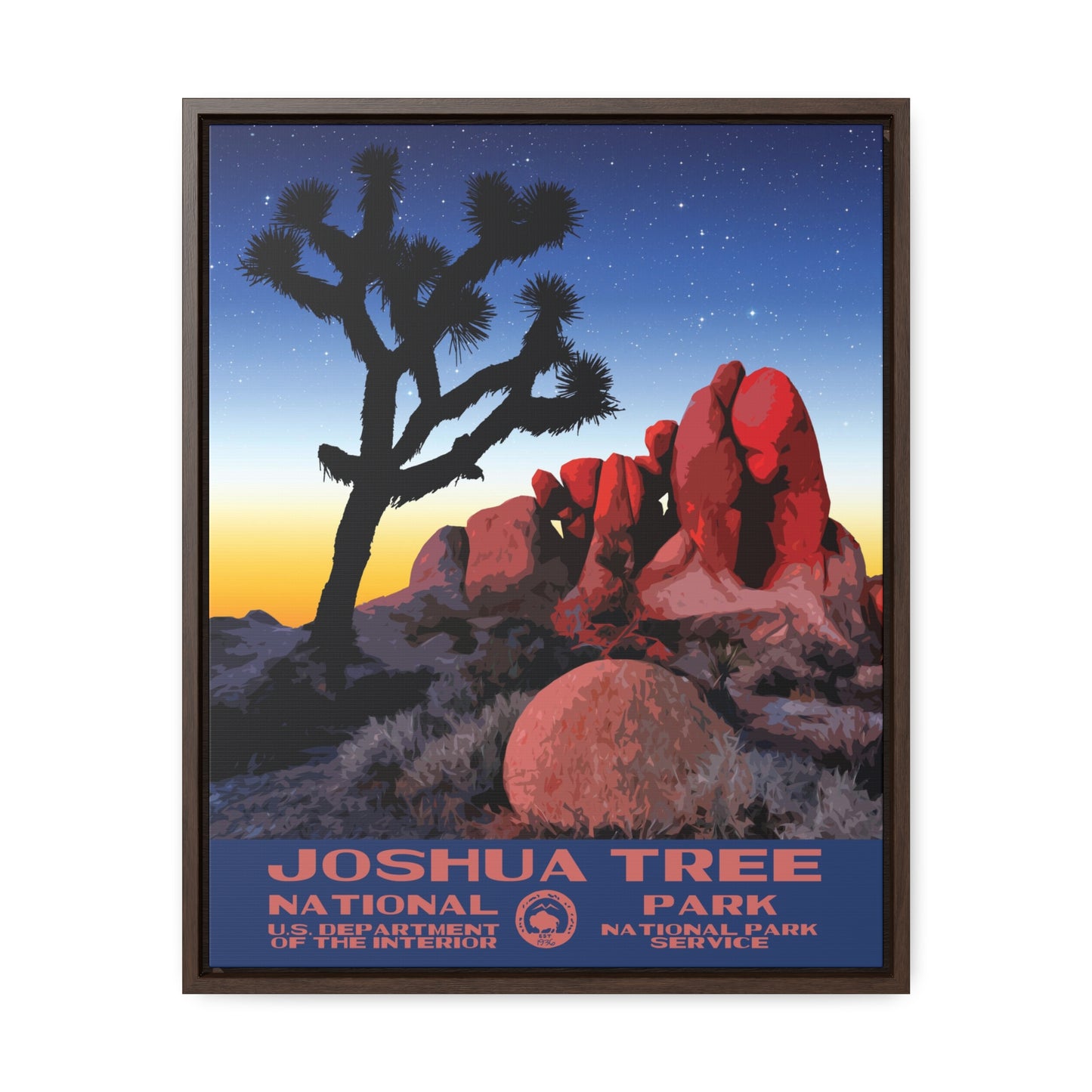 Joshua Tree National Park Framed Canvas - WPA Poster Sunset