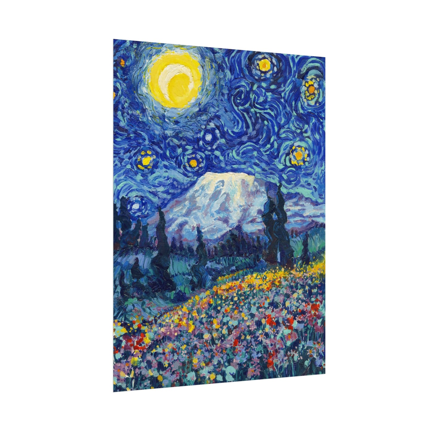 Mount Rainier National Park Starry Night Poster - Premium Textured Paper