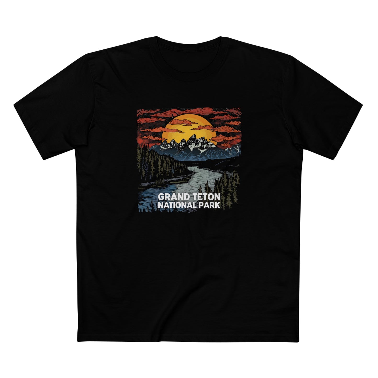 Grand Teton National Park T-Shirt - Wood Cut Design