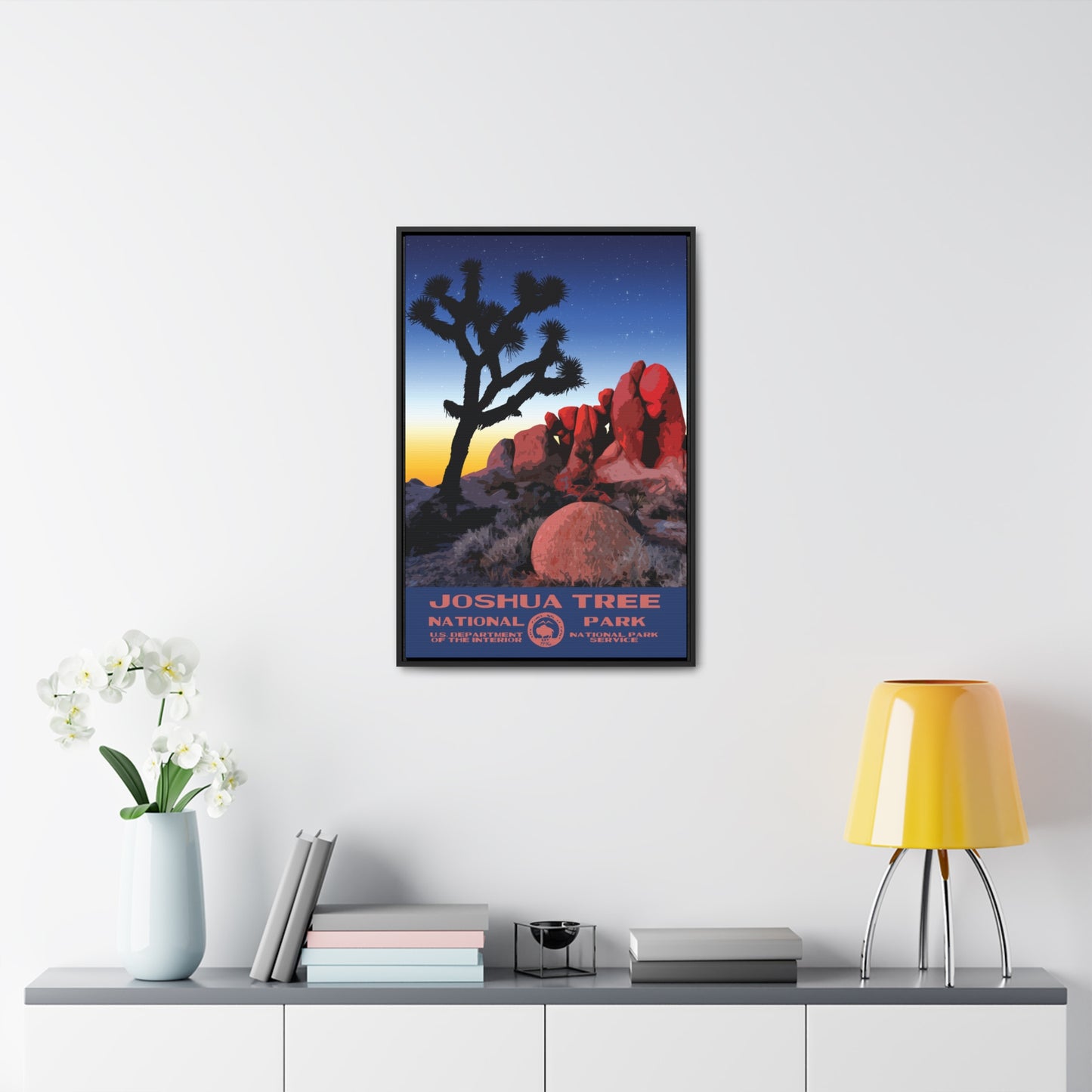 Joshua Tree National Park Framed Canvas - WPA Poster Sunset