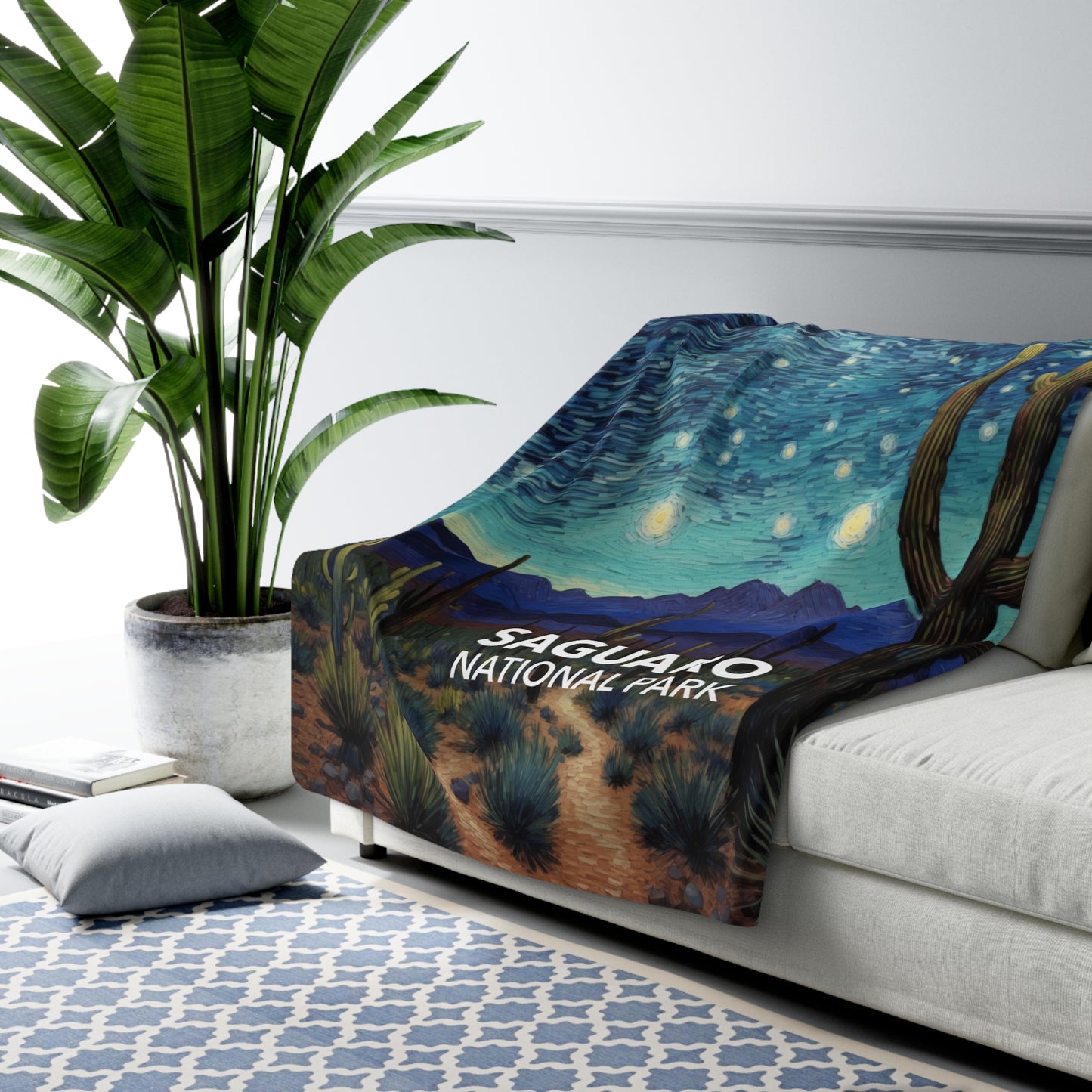 Saguaro National Park Sherpa Blanket - The Starry Night