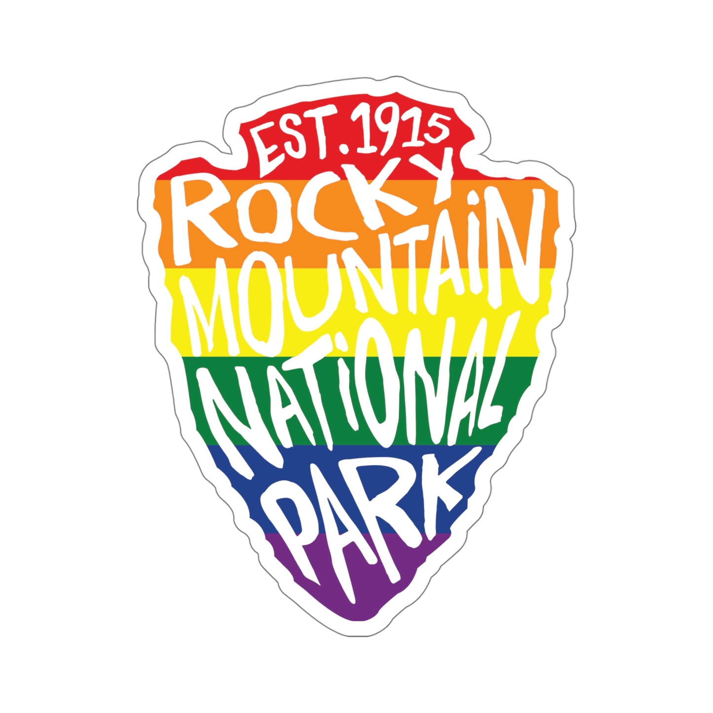 Rocky Mountain National Park Sticker - Rainbow Arrow Head Design