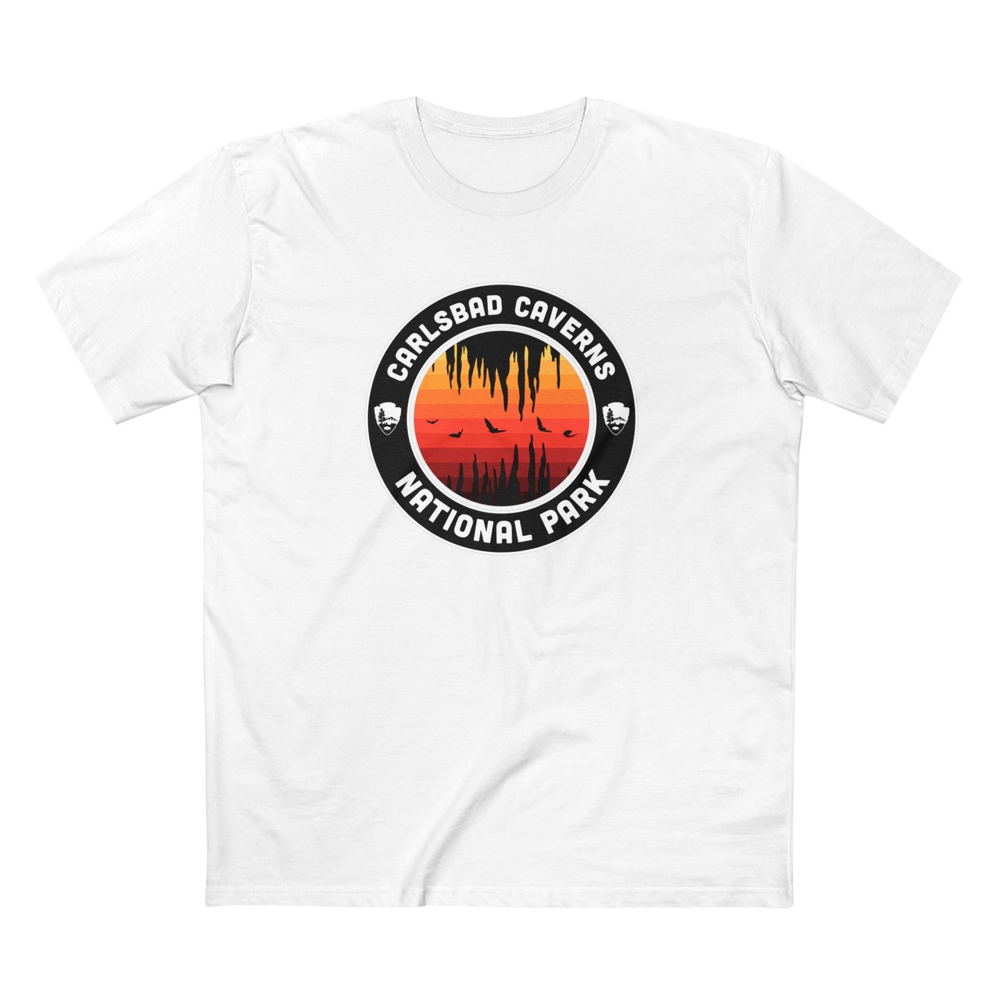 Carlsbad Caverns National Park T-Shirt - Round Badge Design Reds