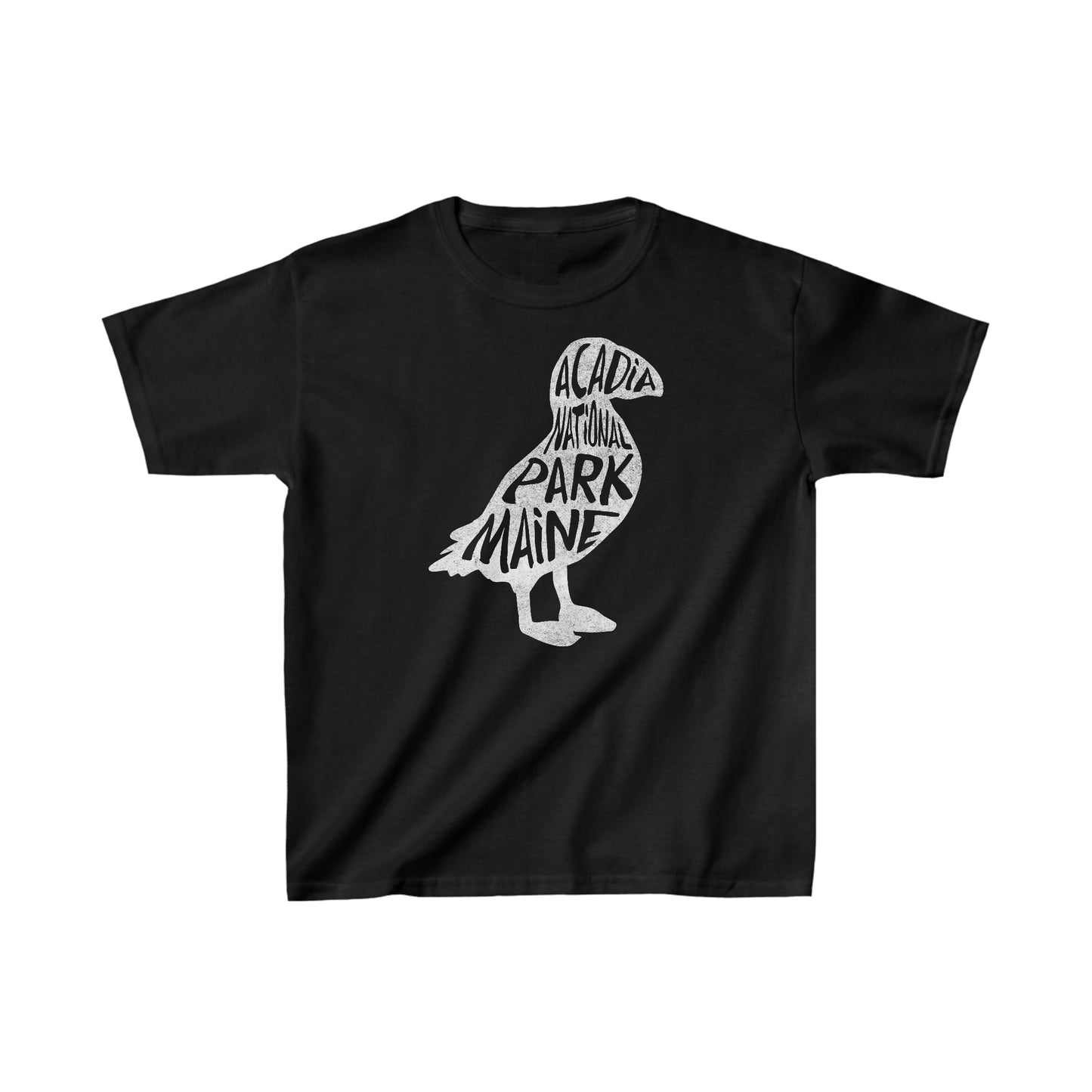 Acadia National Park Child T-Shirt - Puffin Chunky Text