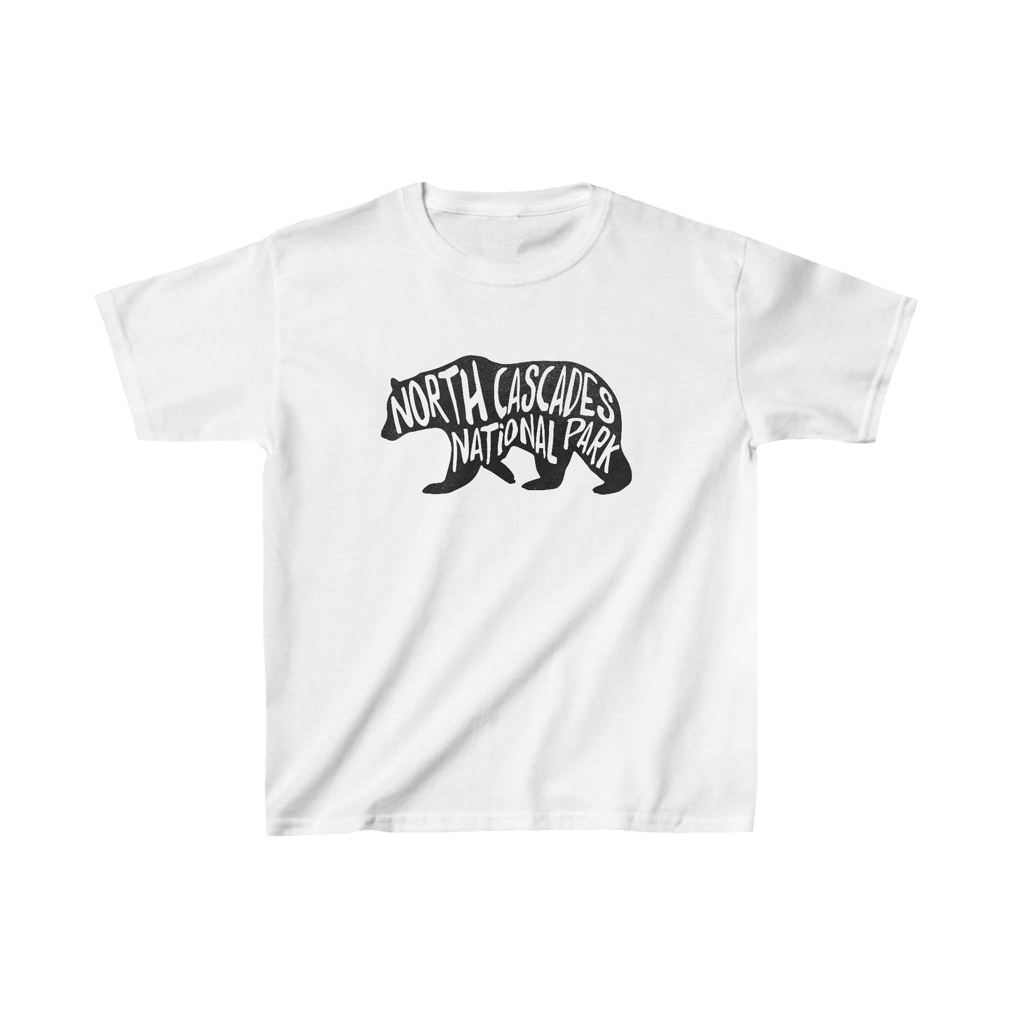 North Cascades National Park Child T-Shirt - Black Bear Chunky Text