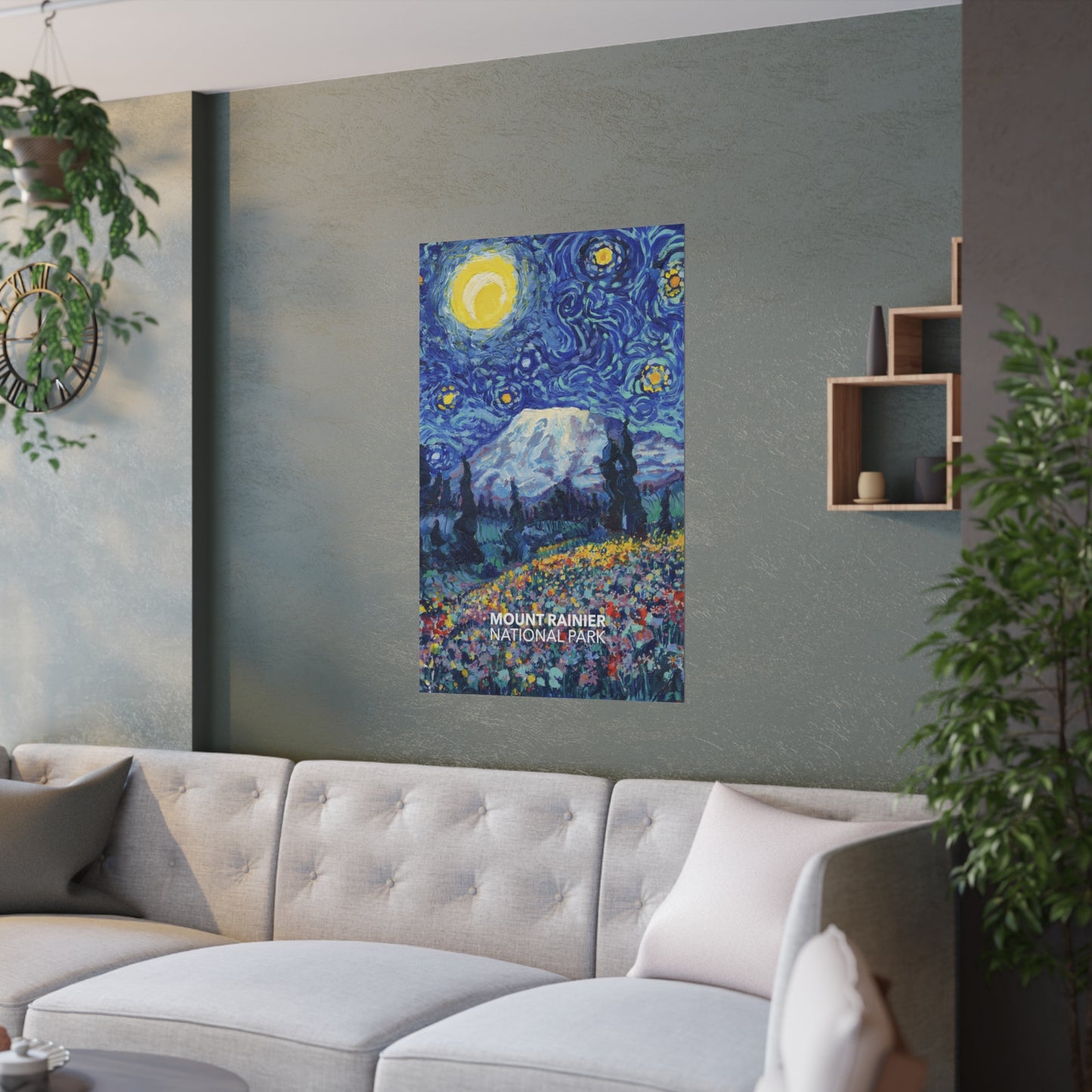 Mount Rainier National Park Poster - Starry Night