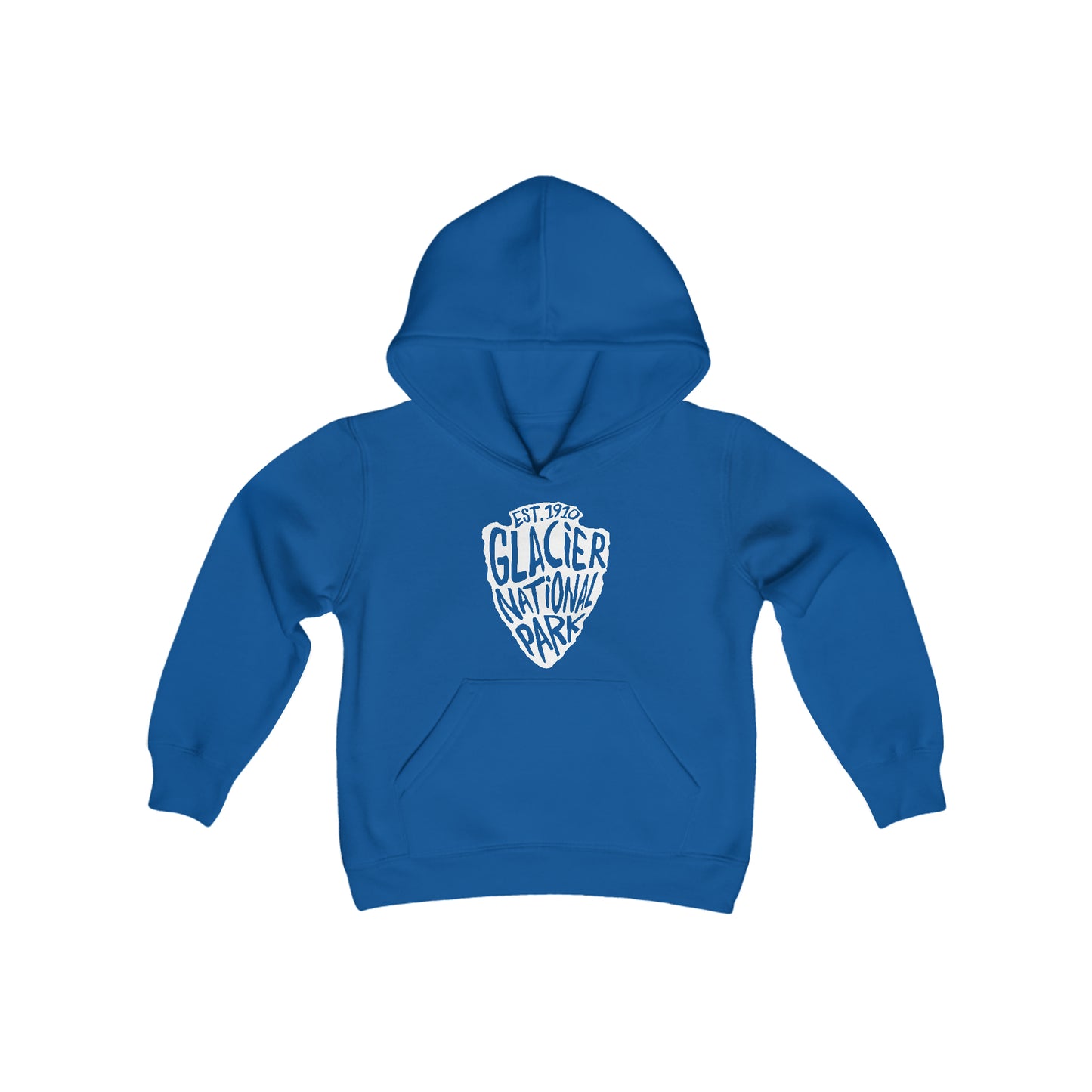 Glacier National Park Kids Hoodie - Arrowhead Chunky Text