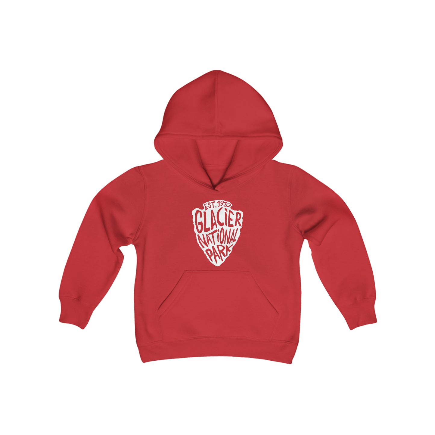 Glacier National Park Kids Hoodie - Arrowhead Chunky Text