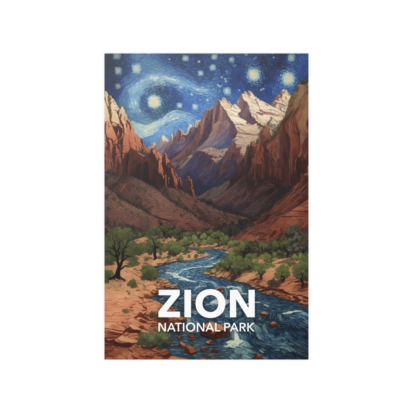 Zion National Park Poster - Starry Night