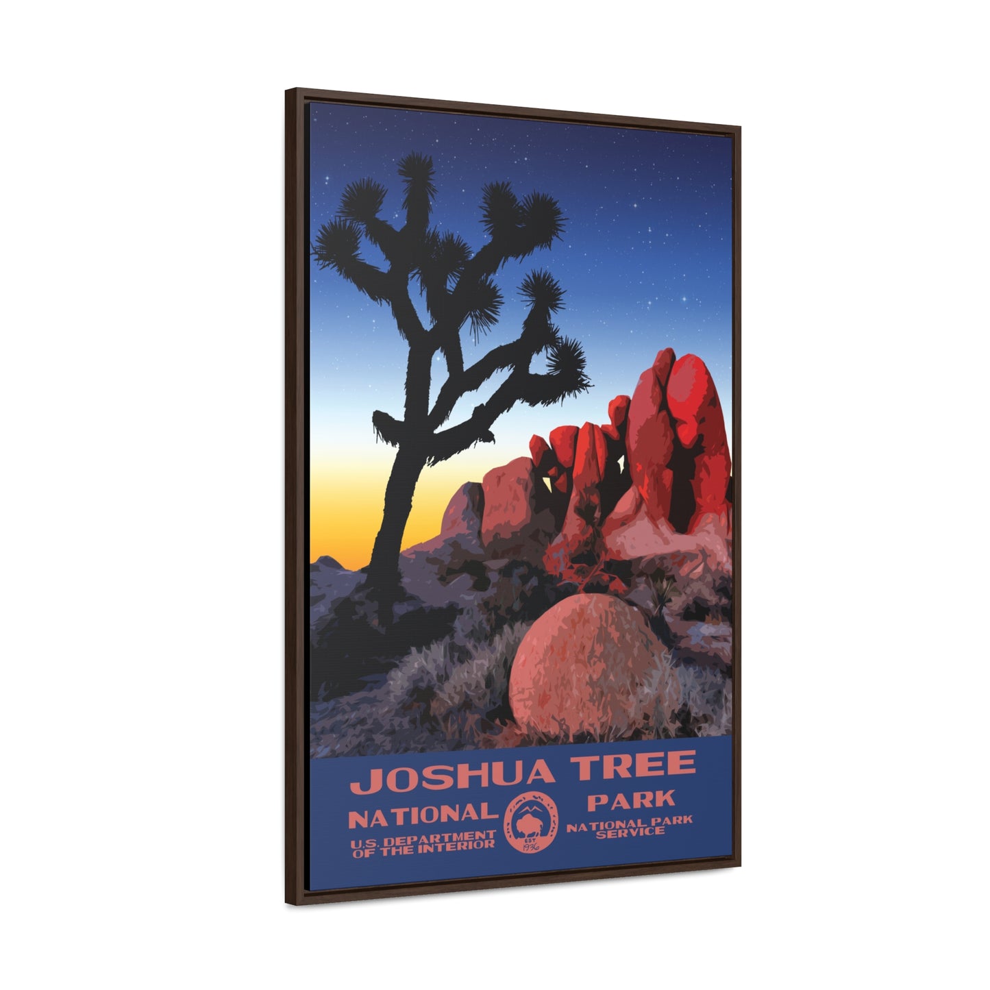 Joshua Tree National Park Framed Canvas - WPA Poster Sunset