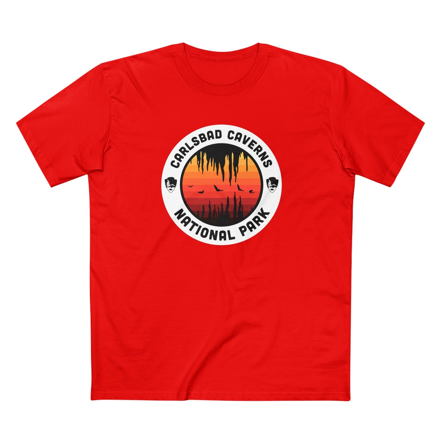 Carlsbad Caverns National Park T-Shirt - Round Badge Design Reds