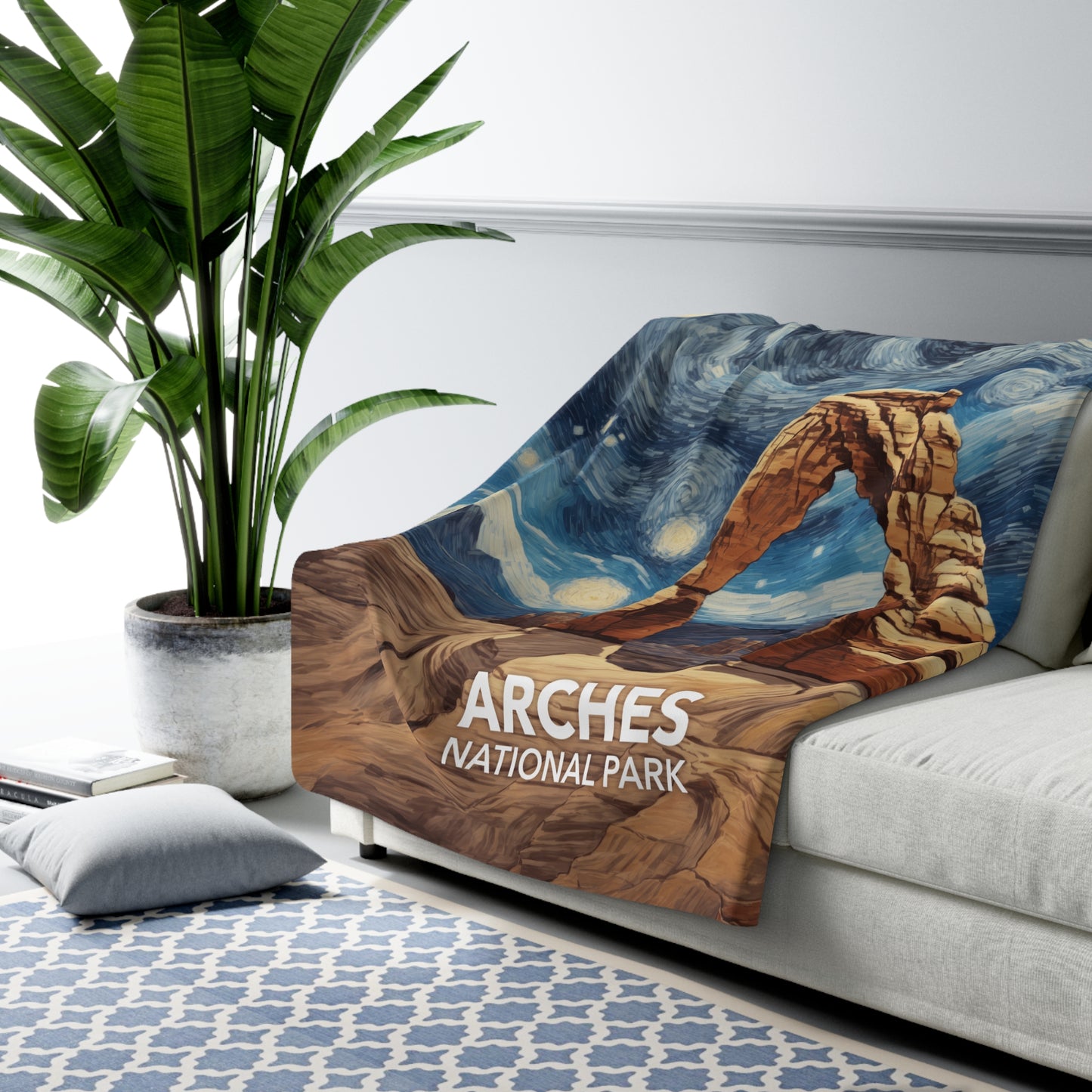 Arches National Park Sherpa Blanket - The Starry Night