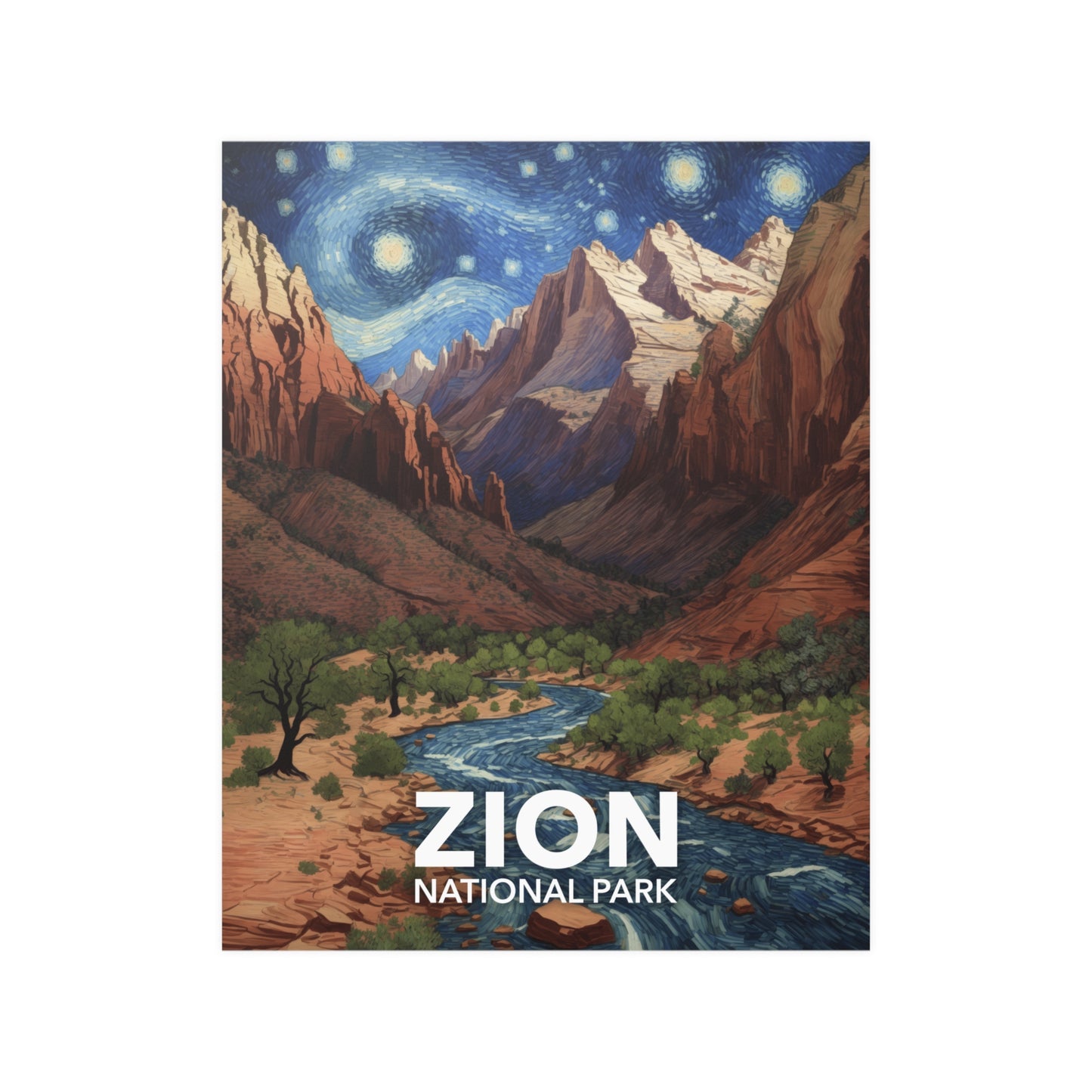 Zion National Park Poster - Starry Night