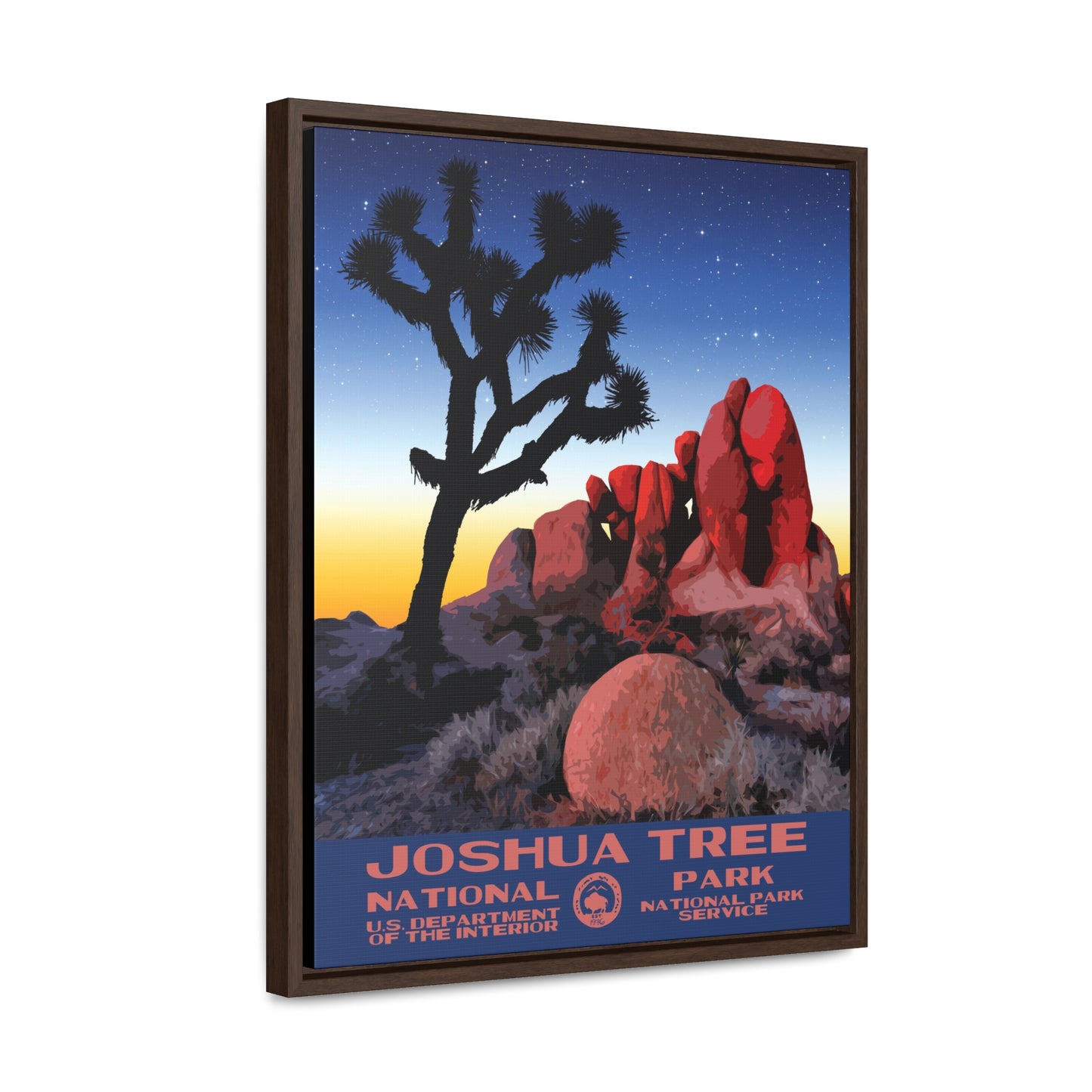 Joshua Tree National Park Framed Canvas - WPA Poster Sunset