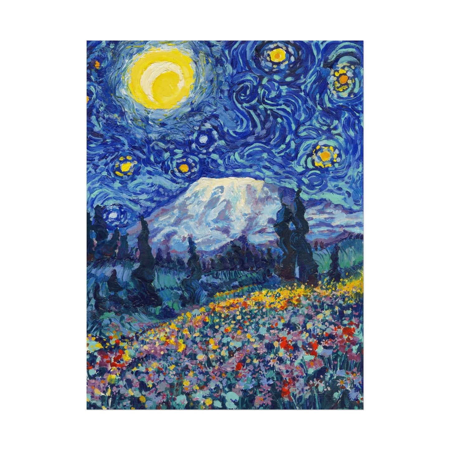 Mount Rainier National Park Starry Night Poster - Premium Textured Paper