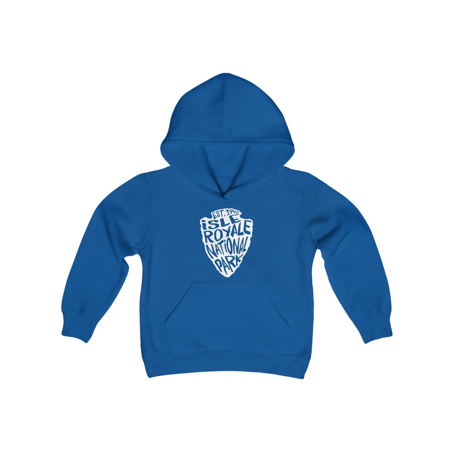 Isle Royale National Park Kids Hoodie - Arrowhead Chunky Text