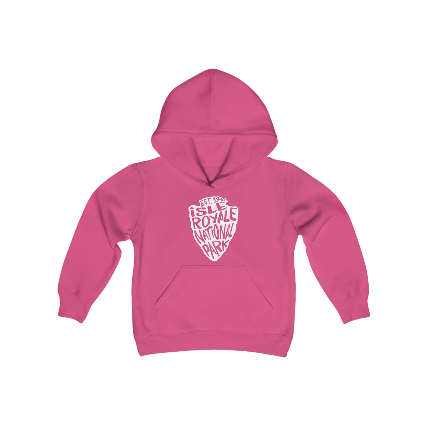 Isle Royale National Park Kids Hoodie - Arrowhead Chunky Text