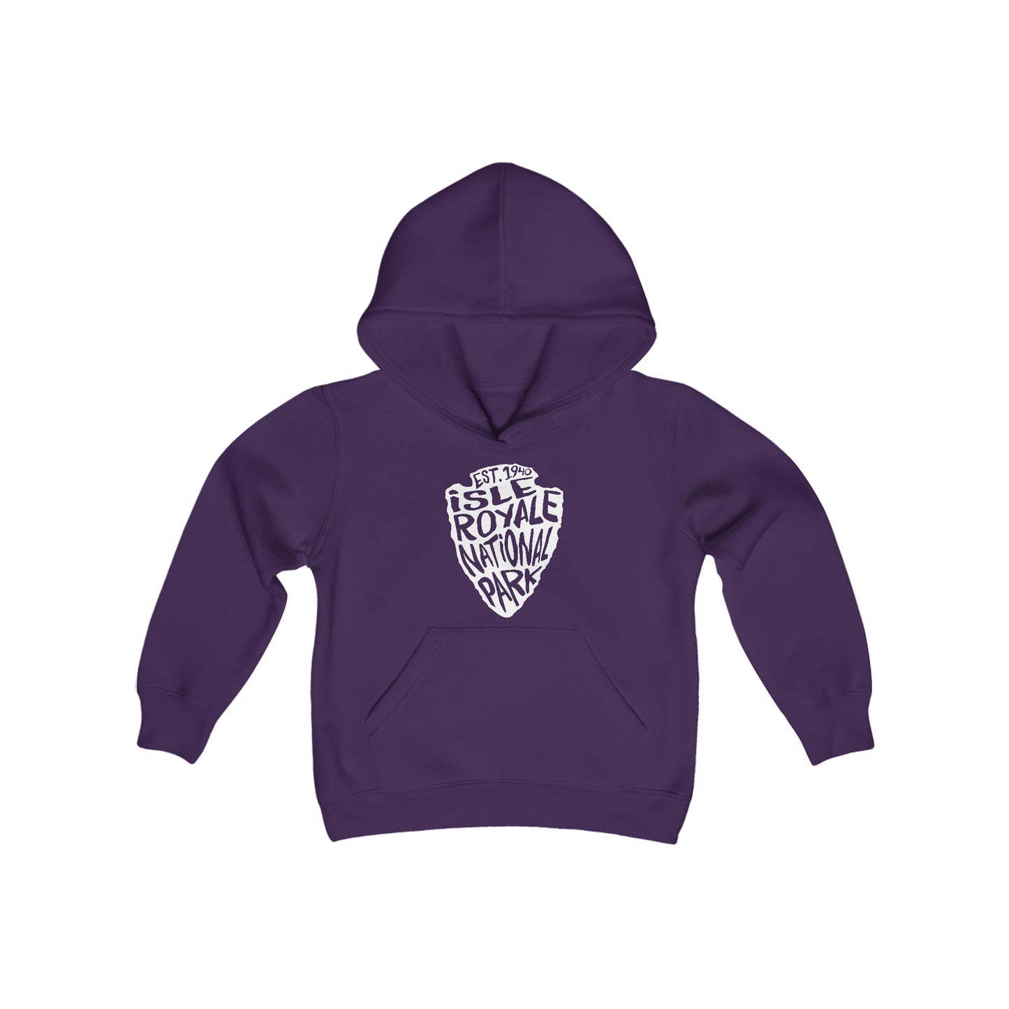 Isle Royale National Park Kids Hoodie - Arrowhead Chunky Text