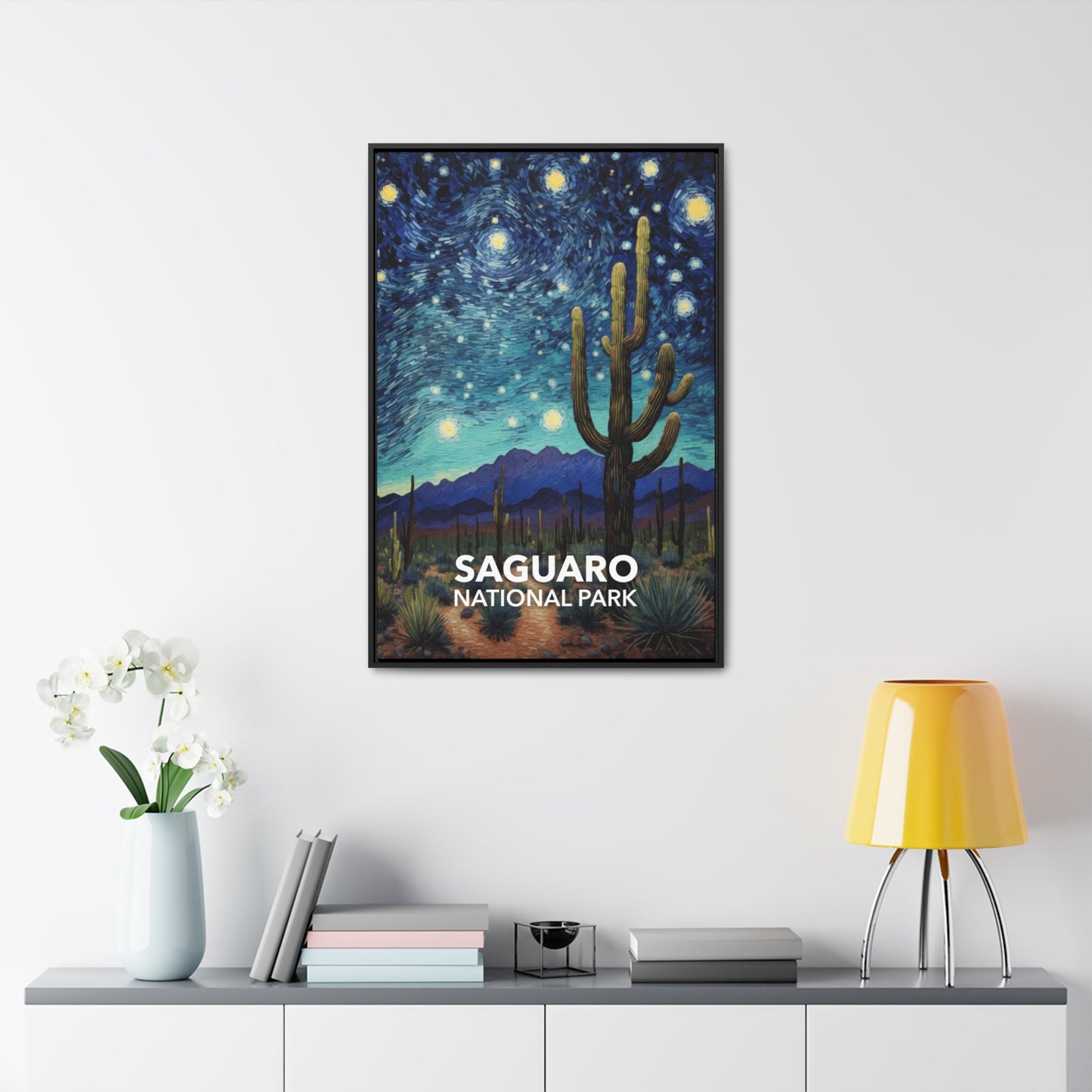 Saguaro National Park Framed Canvas - The Starry Night