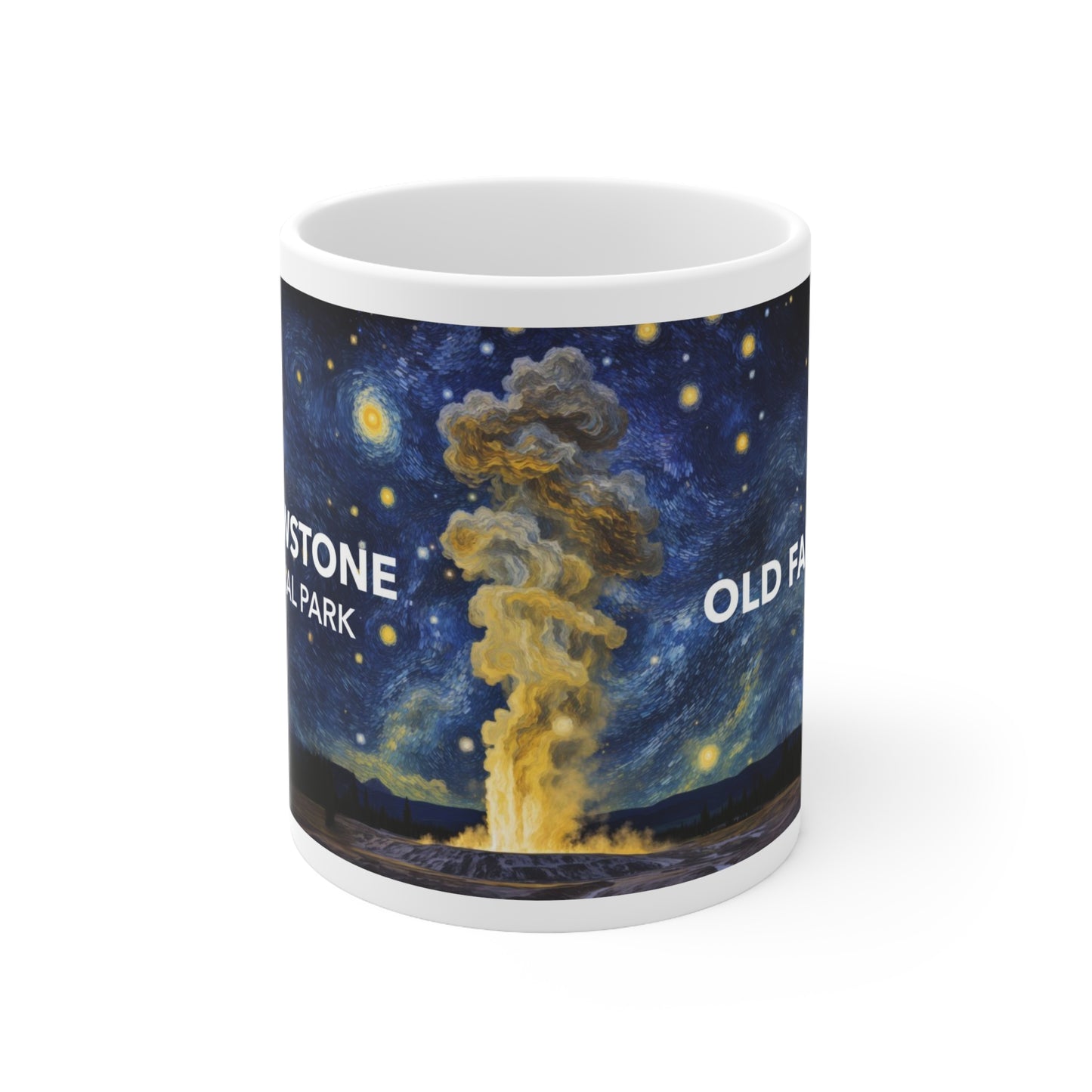 Yellowstone National Park Mug - Old Faithful Starry Night