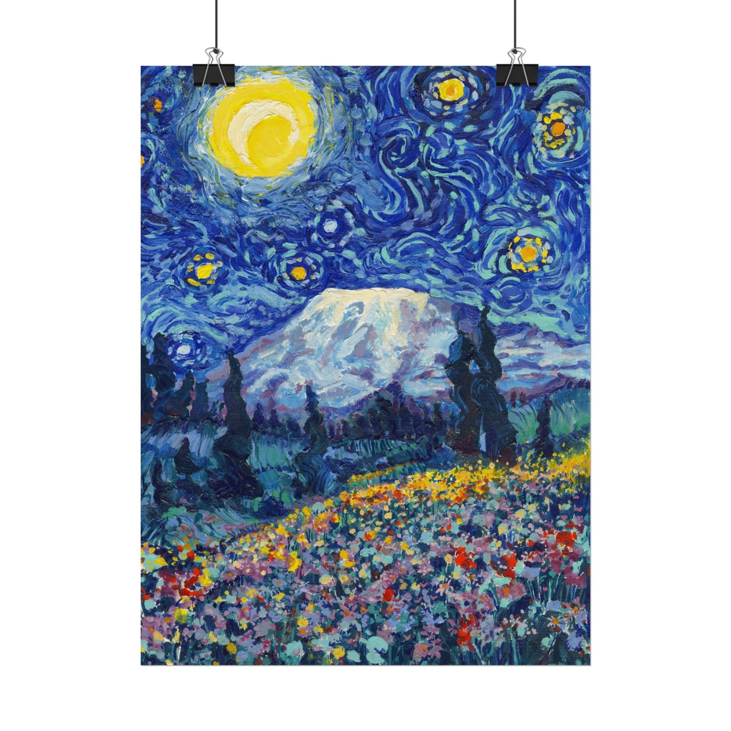 Mount Rainier National Park Starry Night Poster - Premium Textured Paper