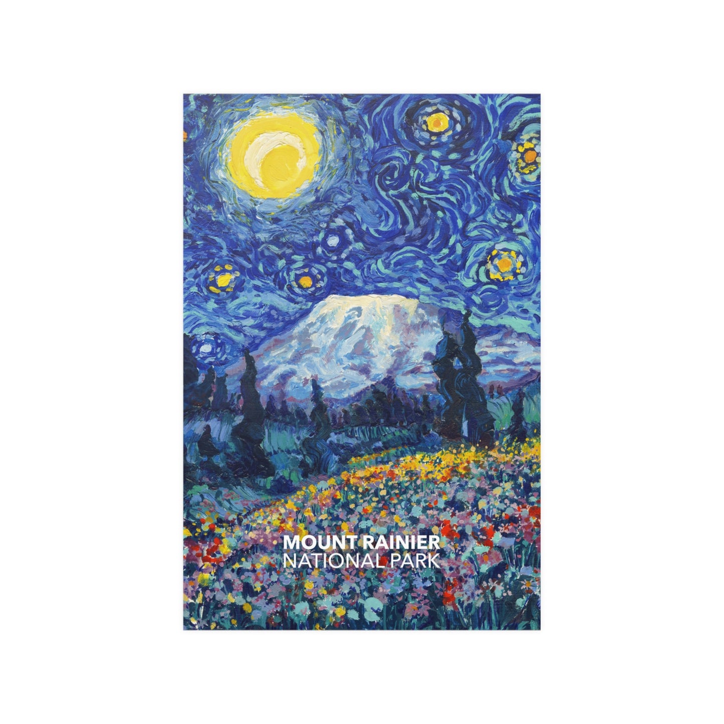 Mount Rainier National Park Poster - Starry Night