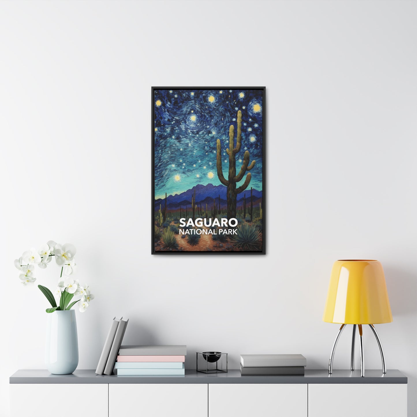 Saguaro National Park Framed Canvas - The Starry Night