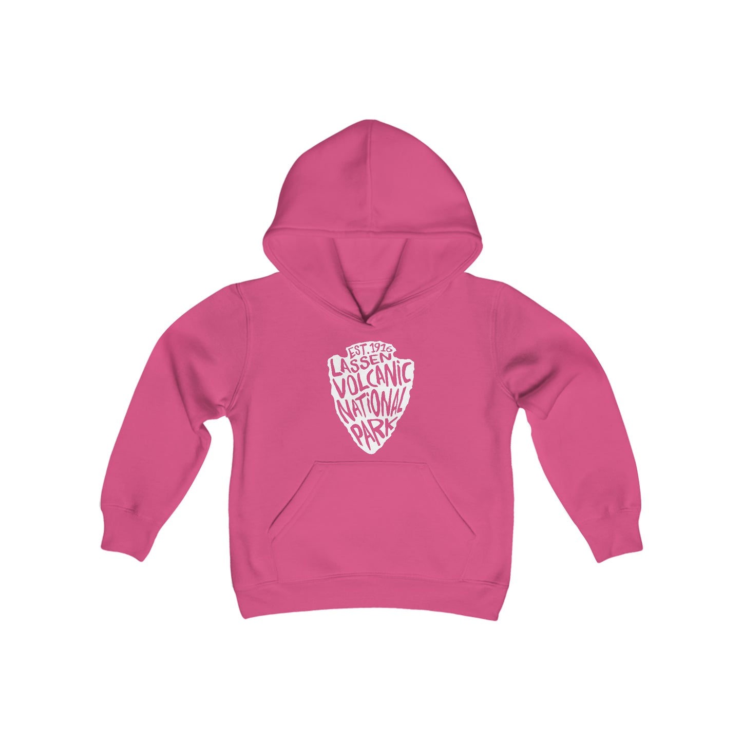 Lassen Volcanic National Park Kids Hoodie - Arrowhead Chunky Text