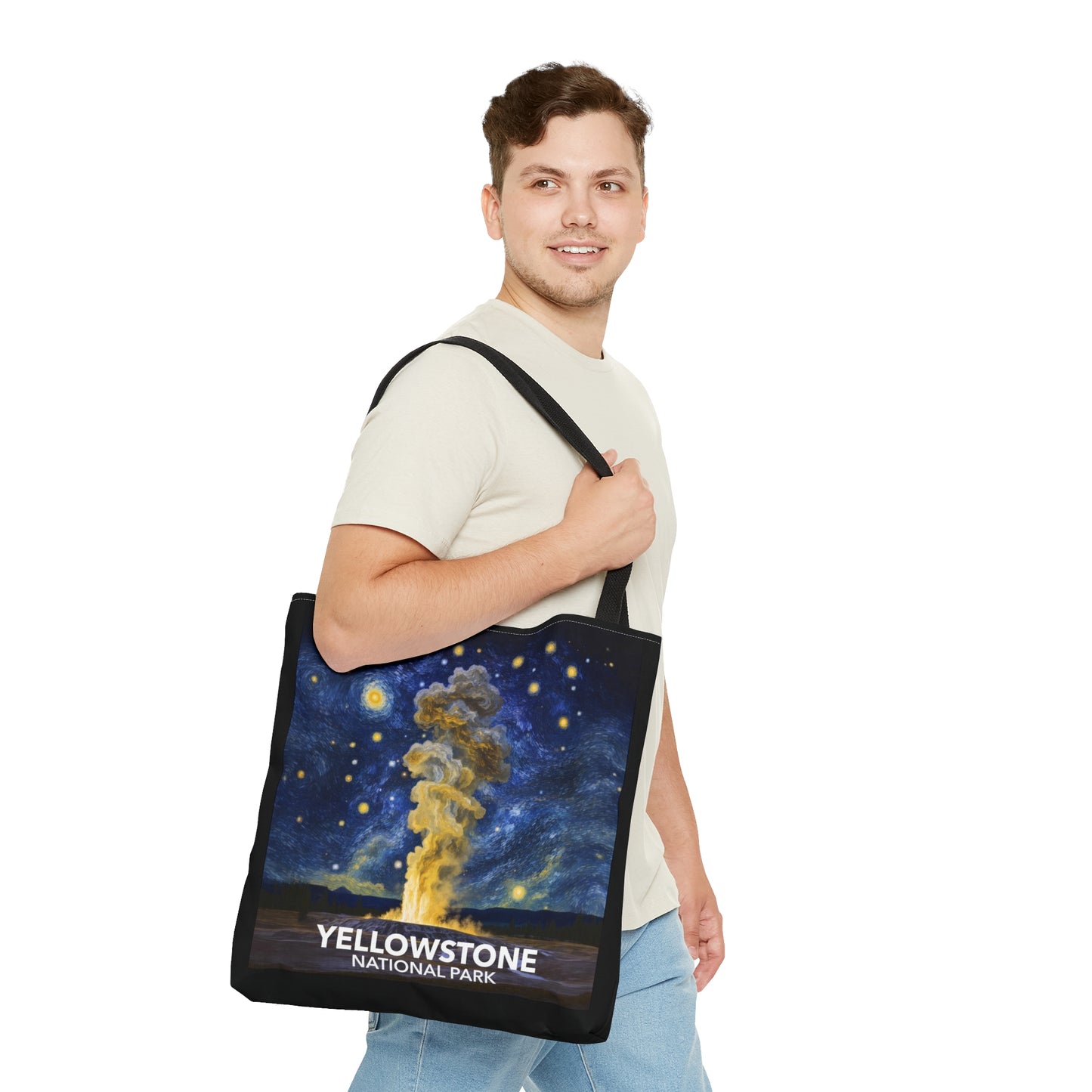 Yellowstone National Park Tote Bag - Old Faithful Starry Night