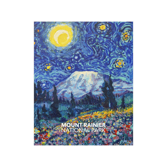 Mount Rainier National Park Poster - Starry Night