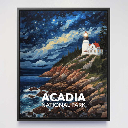 Acadia National Park Framed Canvas - The Starry Night