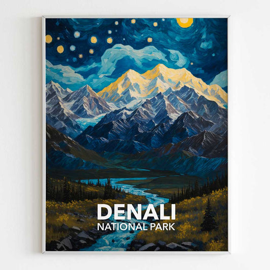 Denali National Park Poster - Starry Night