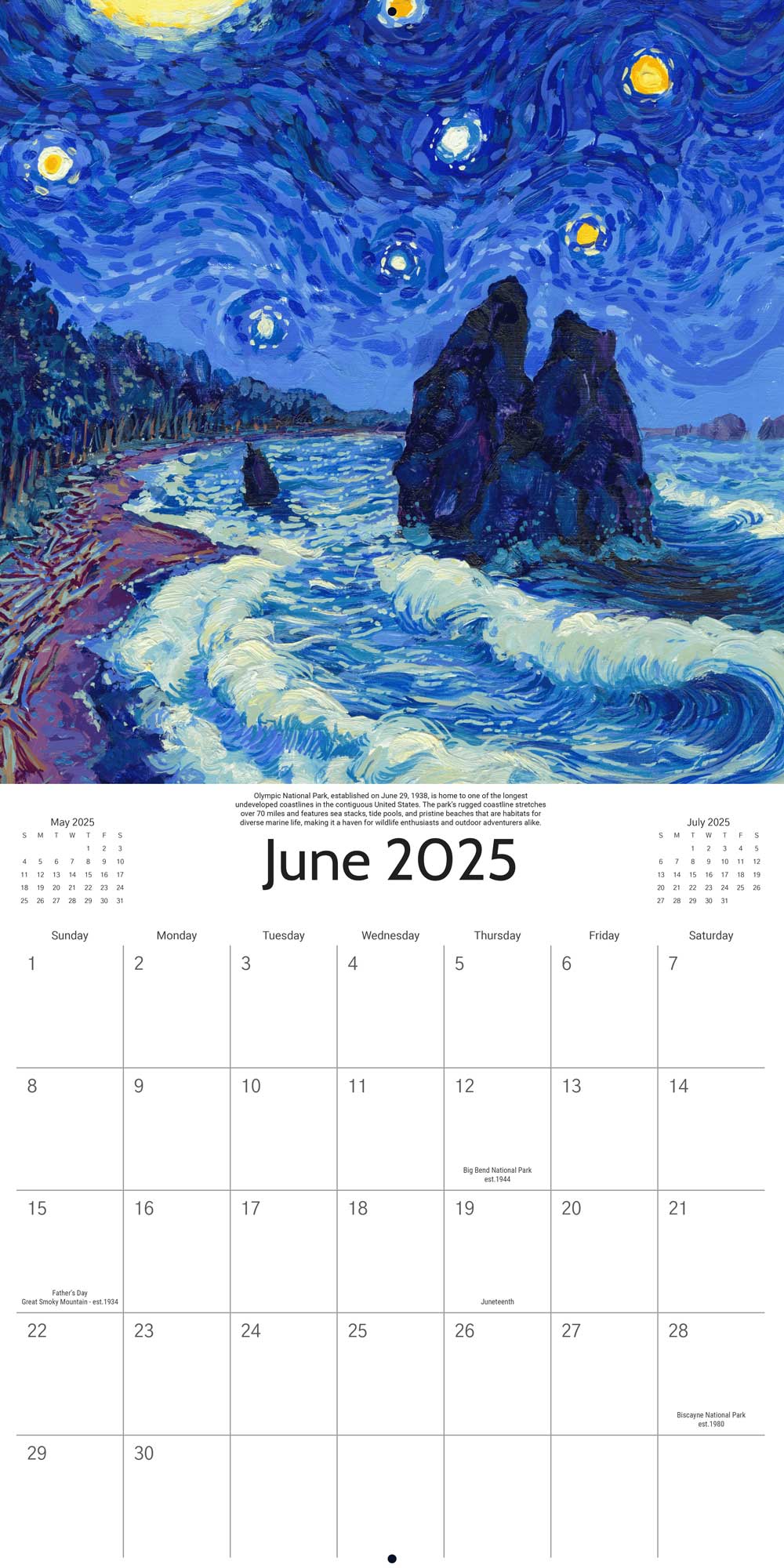National Park Calendar 2025 Starry Night