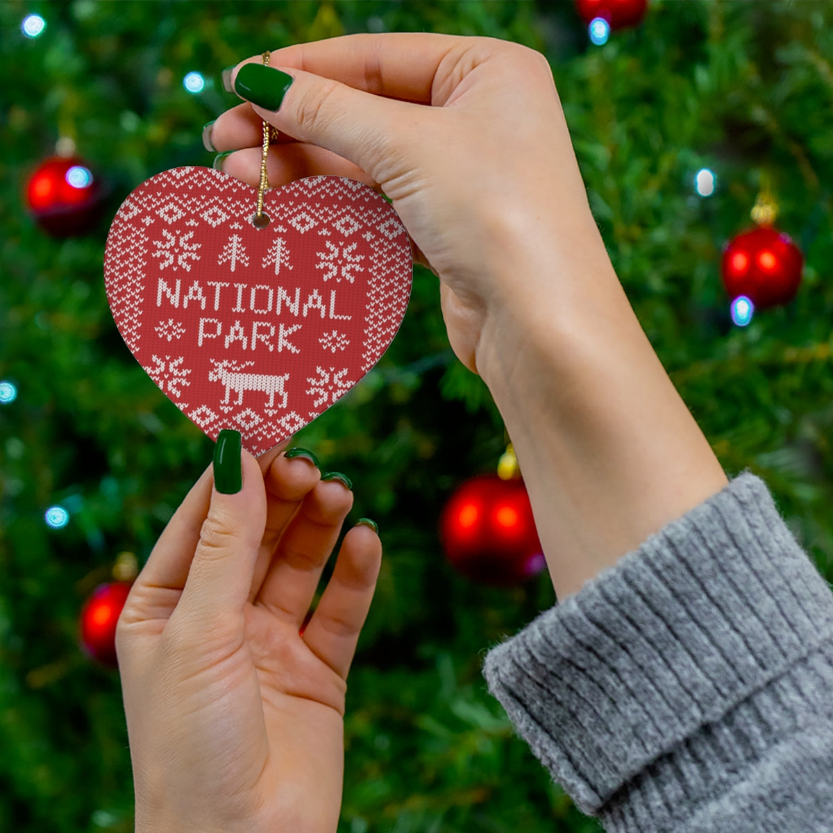 National Park Ornament - Red Fair Isle Pattern