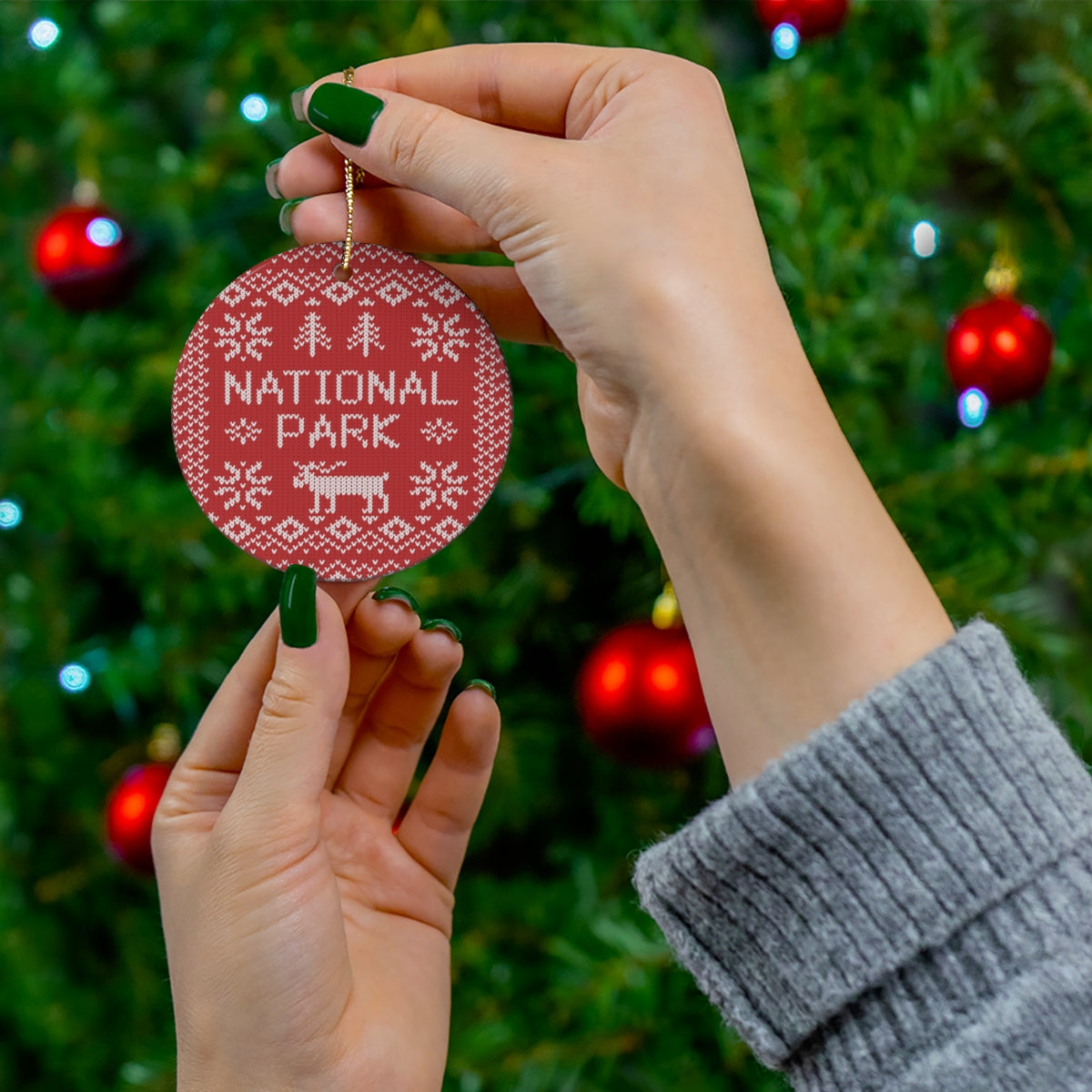 National Park Ornament - Red Fair Isle Pattern