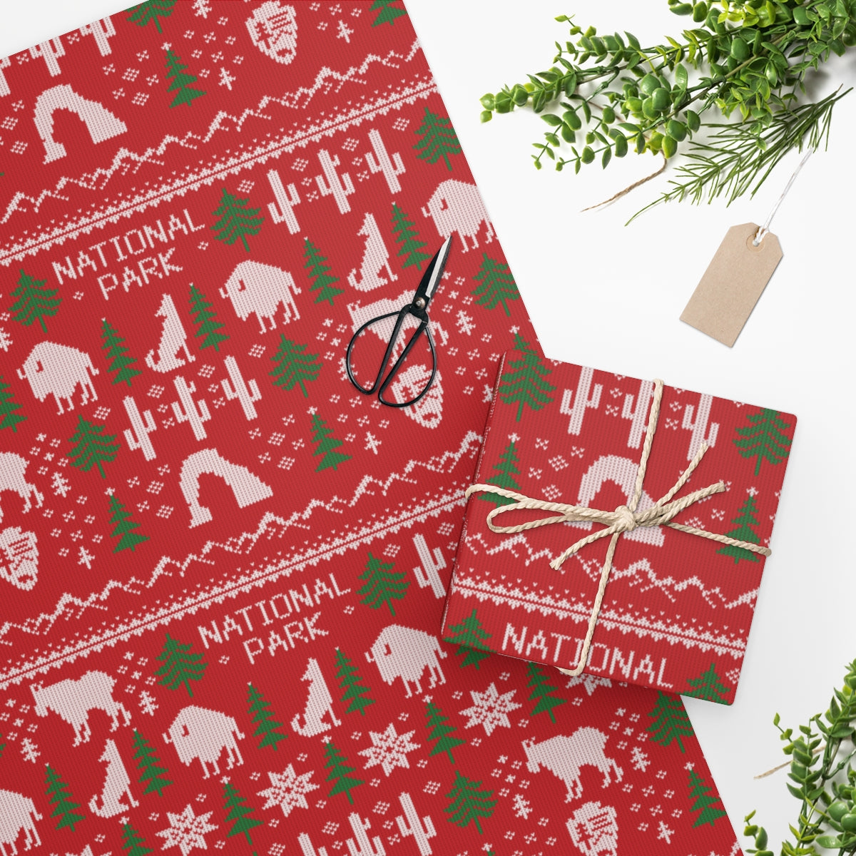 National Park Wrapping Paper - Red Fair Isle Design