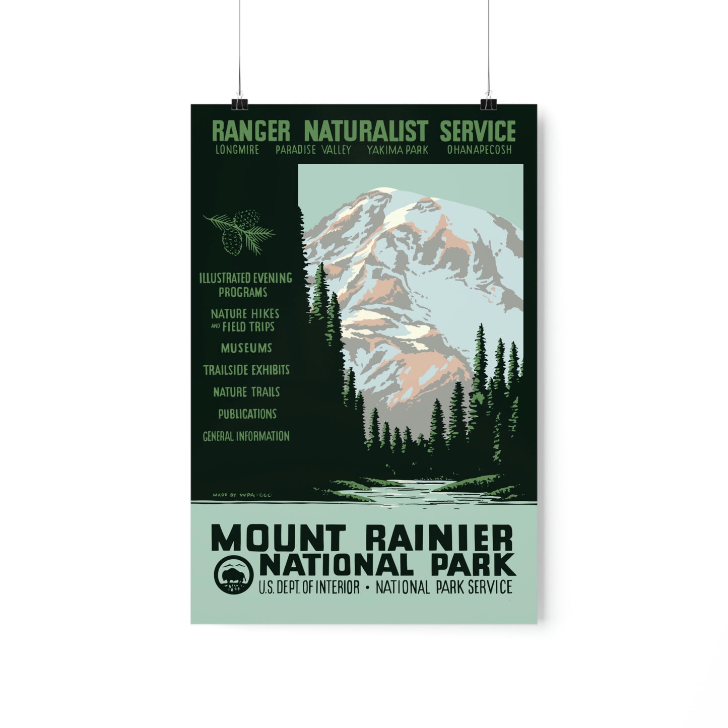 Mount Rainier National Park Poster - Vintage WPA Design