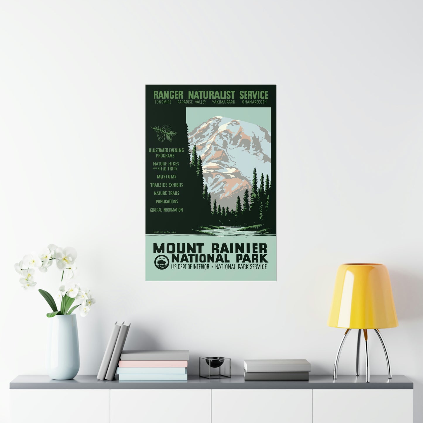 Mount Rainier National Park Poster - Vintage WPA Design