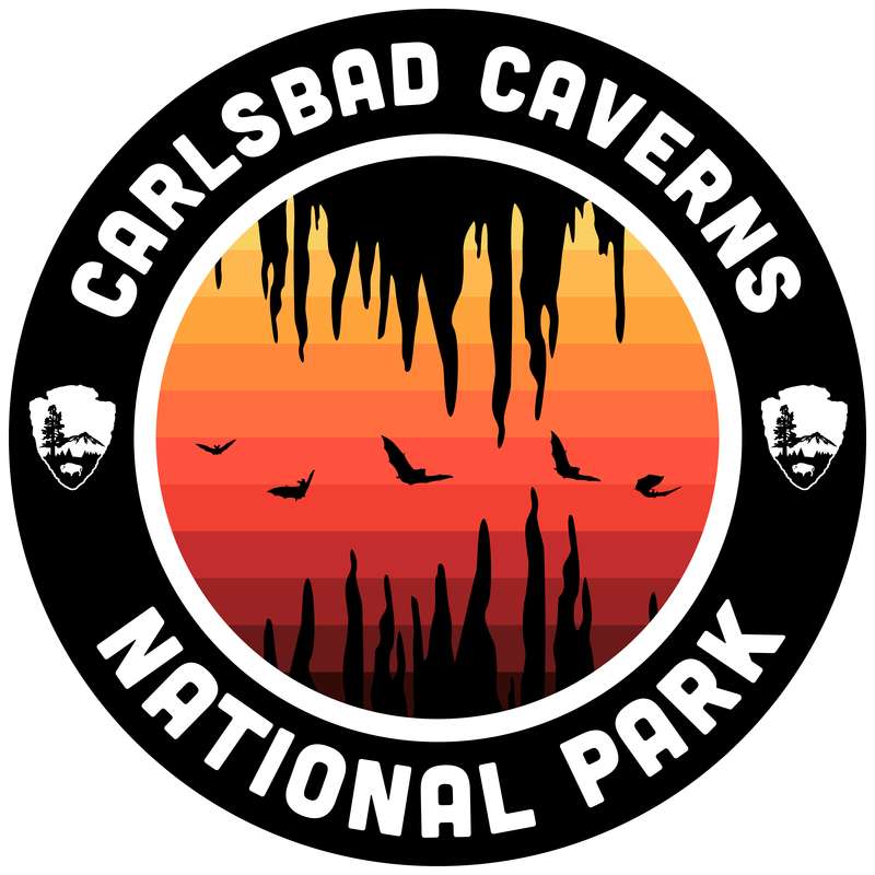 Carlsbad Caverns National Park T-Shirt - Round Badge Design Reds