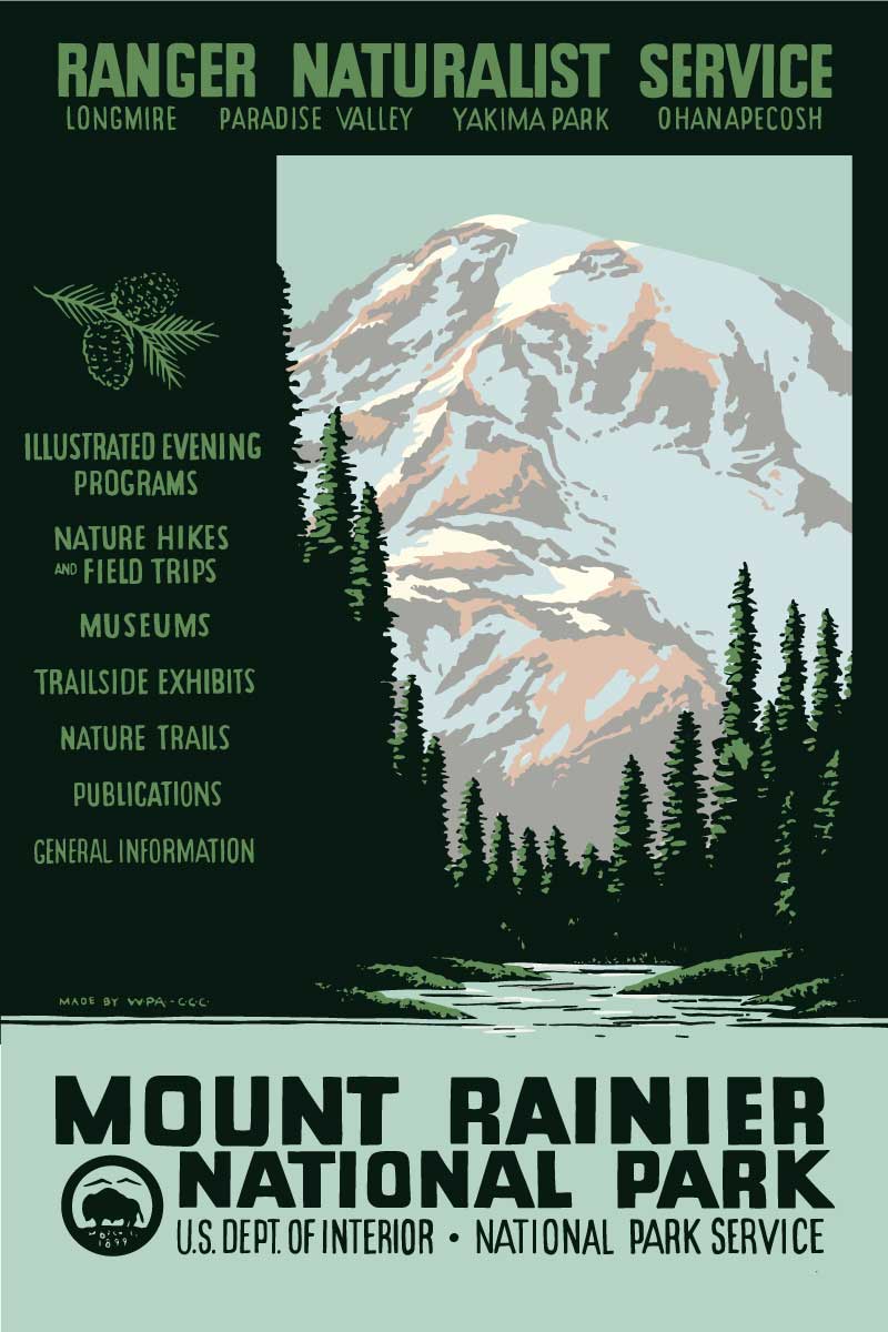 Mount Rainier National Park Poster - Vintage WPA Design