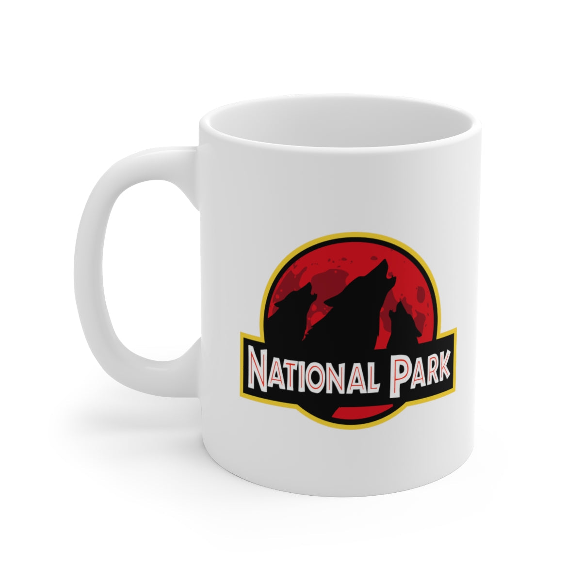 Three Wolf National Park Mug - Parody Logo National Parks Partnership