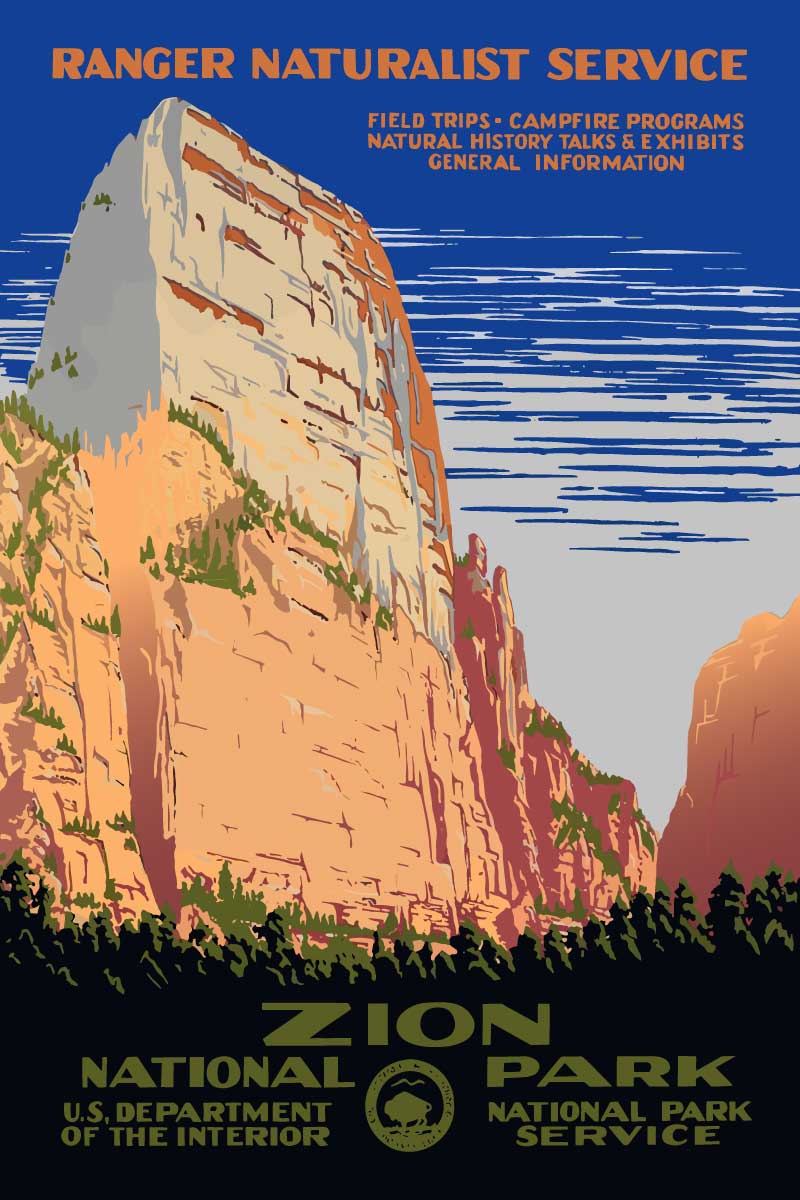 Zion National Park Poster WPA. Original 1930s design.